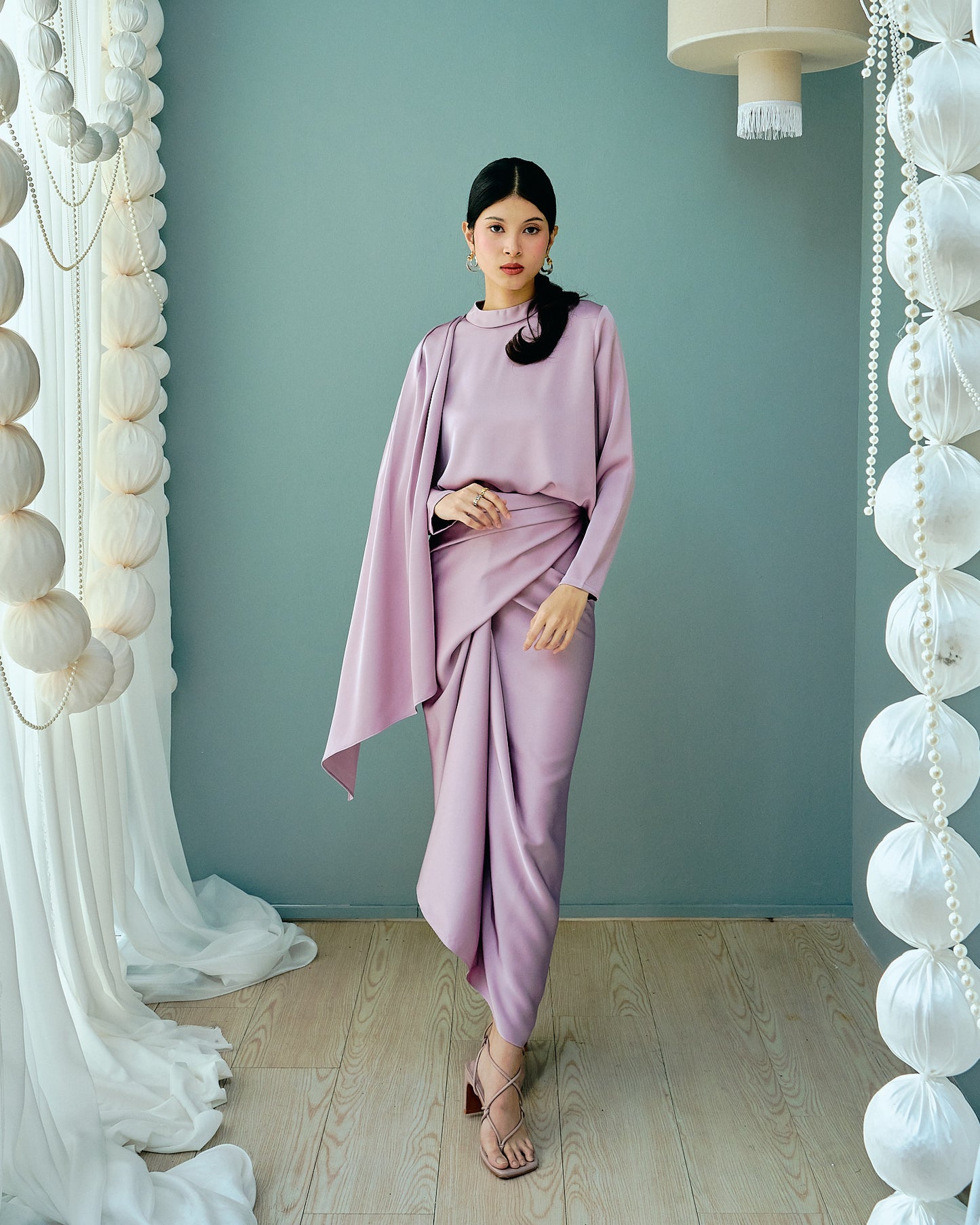 SASKIA Satin Drape Set in Lilac