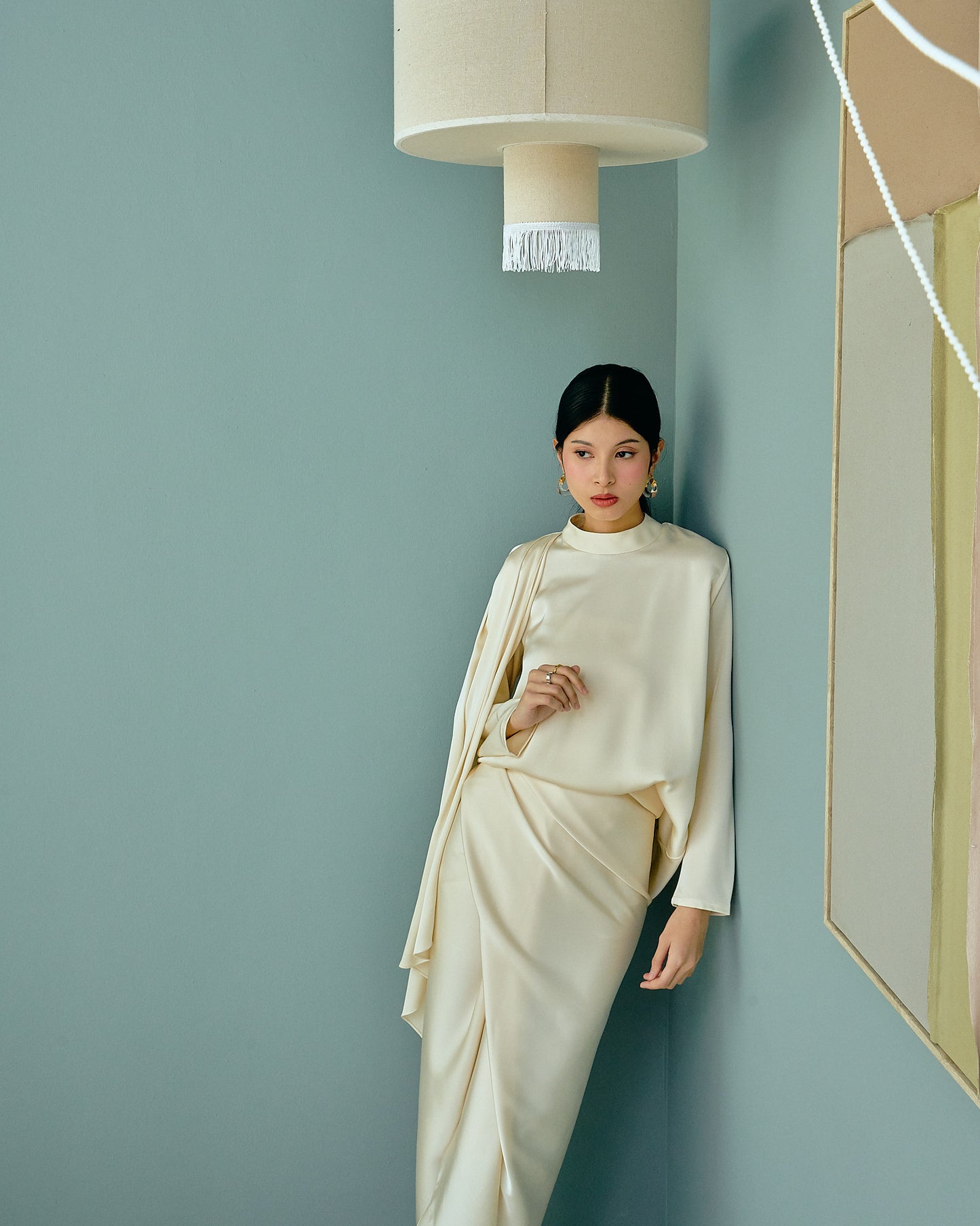 SASKIA Satin Drape Set in Ivory