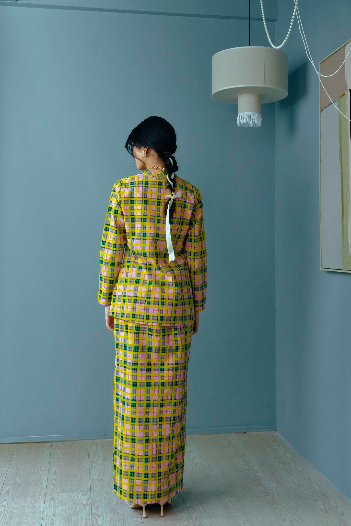 SADIA Checkered Kebaya Set in Neon