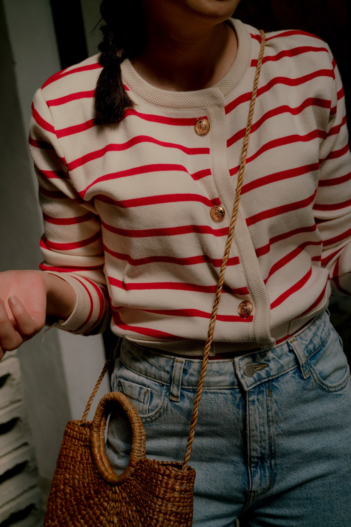 Marie Cardigan in Red/White