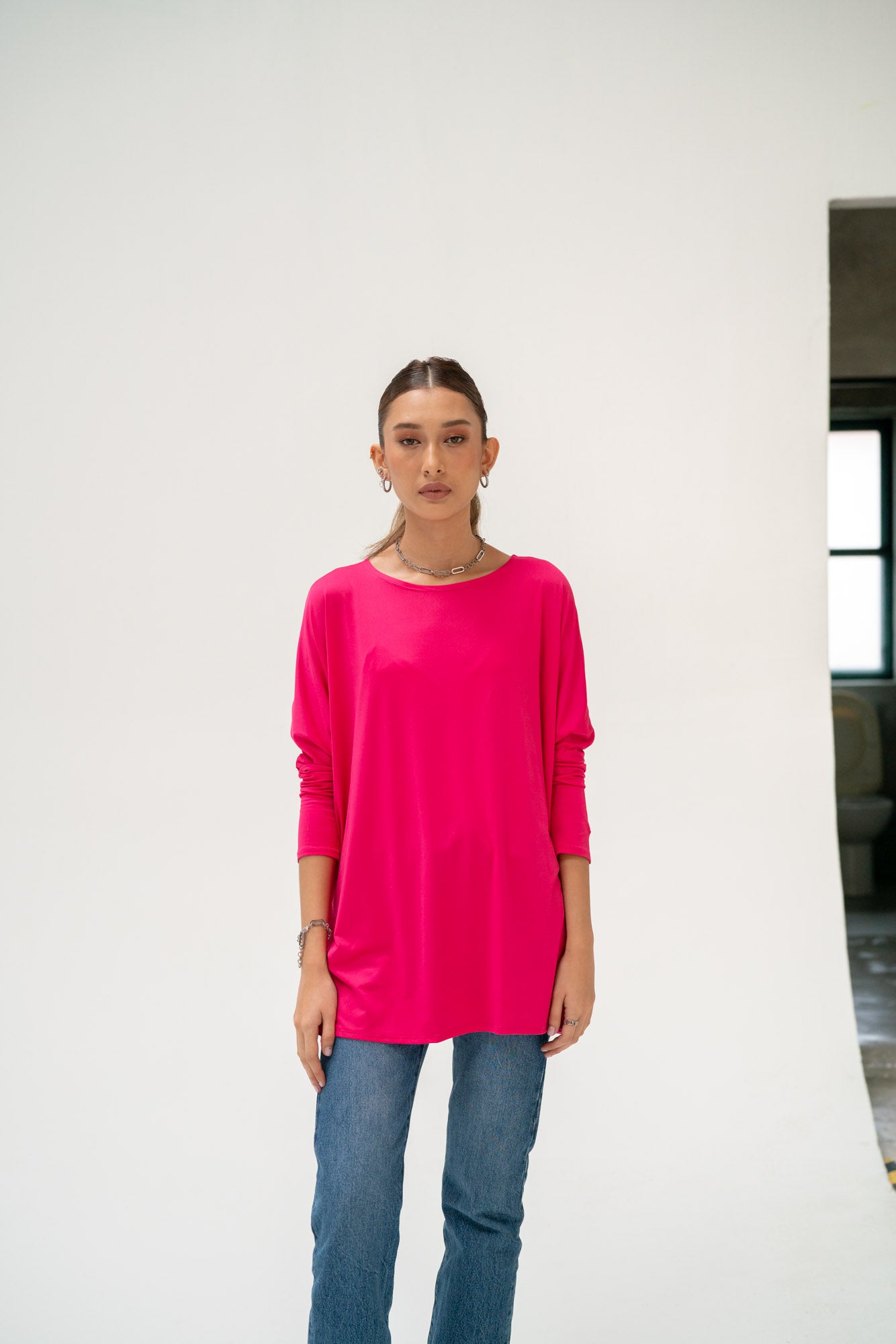 Ezra Batwing Top in Fuschia
