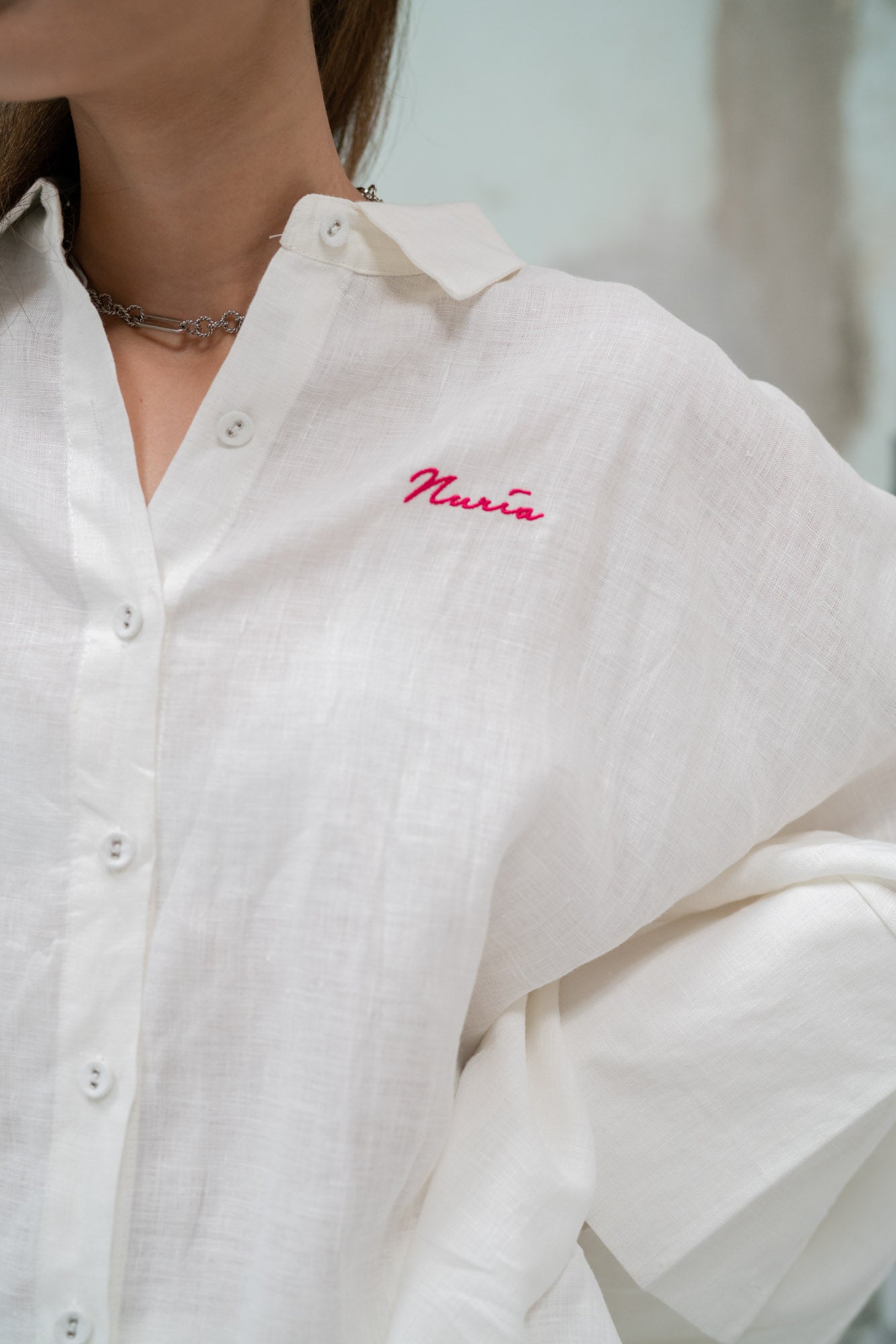 Chloe Linen Batwing Shirt in White