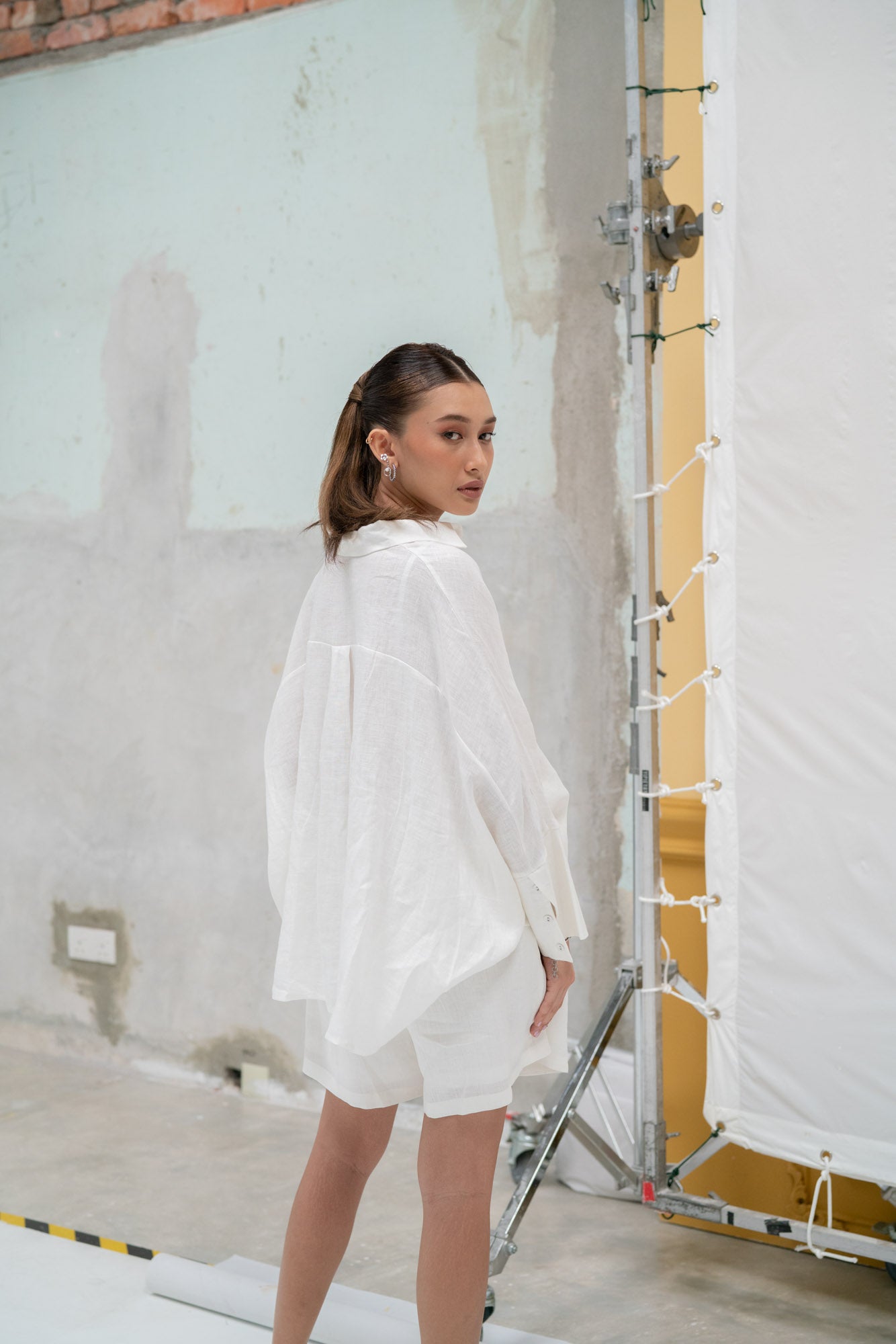 Chloe Linen Batwing Shirt in White
