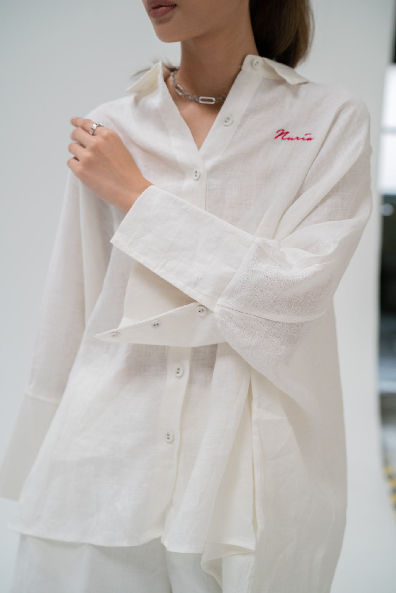 Chloe Linen Batwing Shirt in White