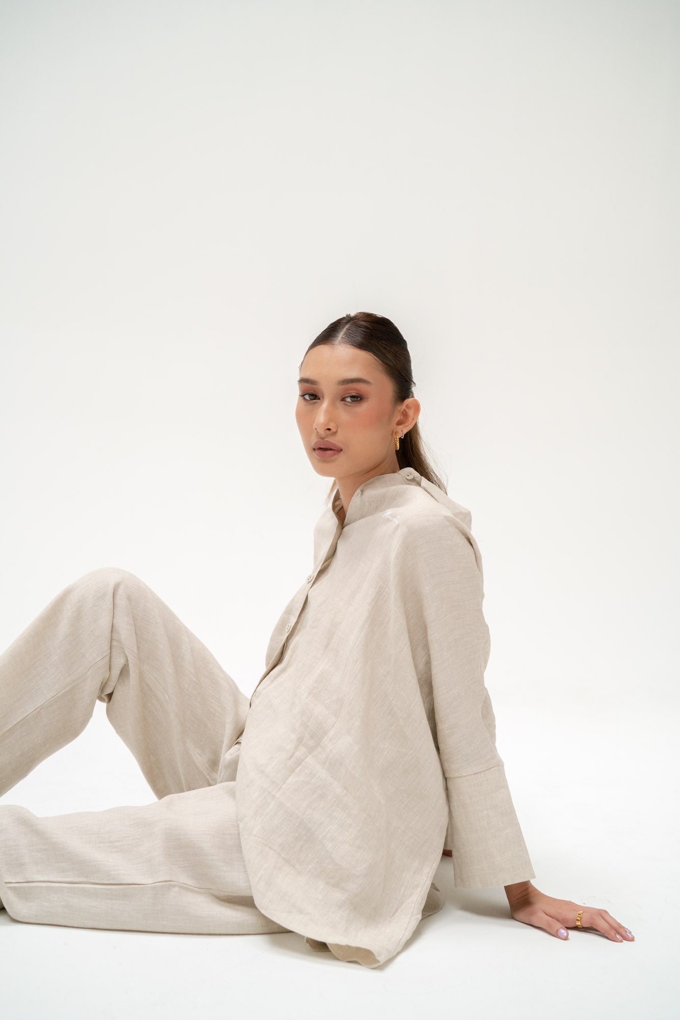Chloe Linen Batwing Top in Sand