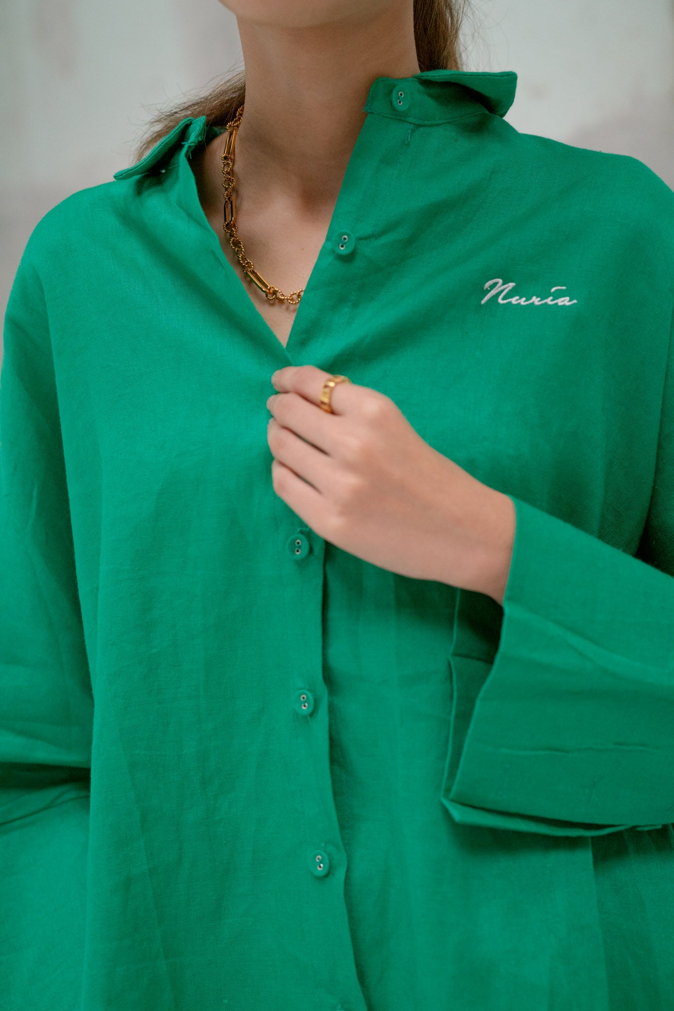 Chloe Linen Batwing Shirt in Green