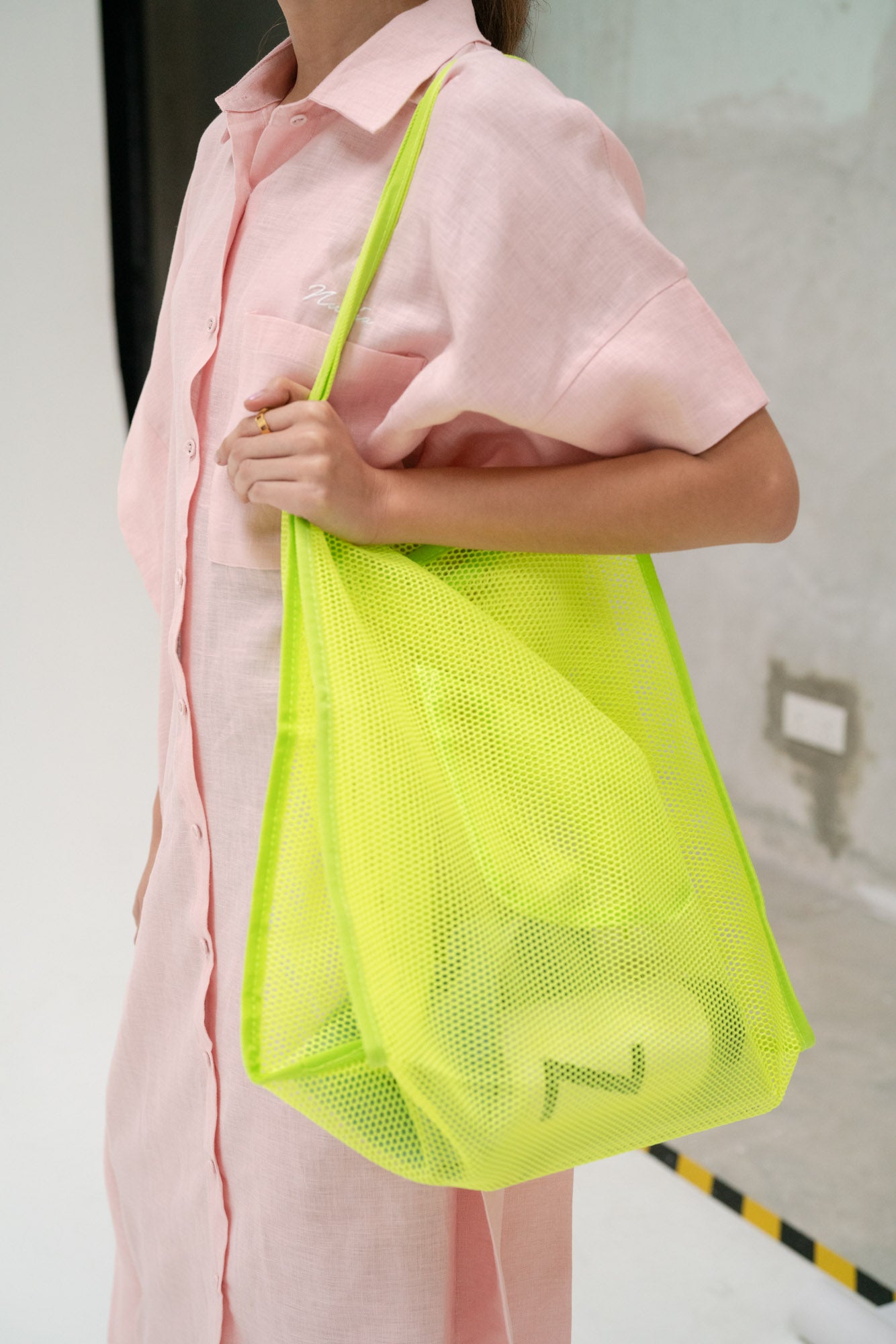 Mesh Tote Bag in Neon Yellow