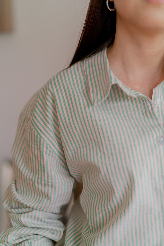 Serena Stripe Shirt in Green / Pink