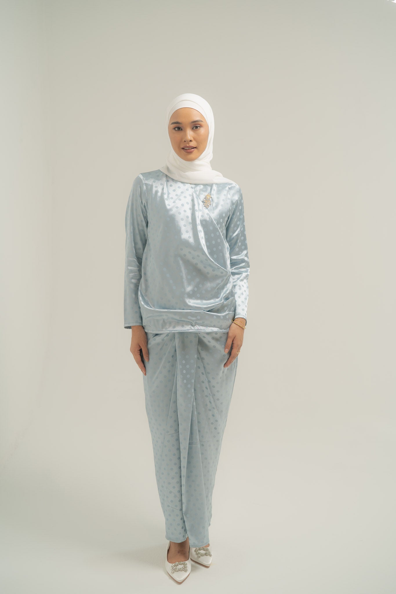 Kailani Polka Satin Jacquard in Dusty Blue