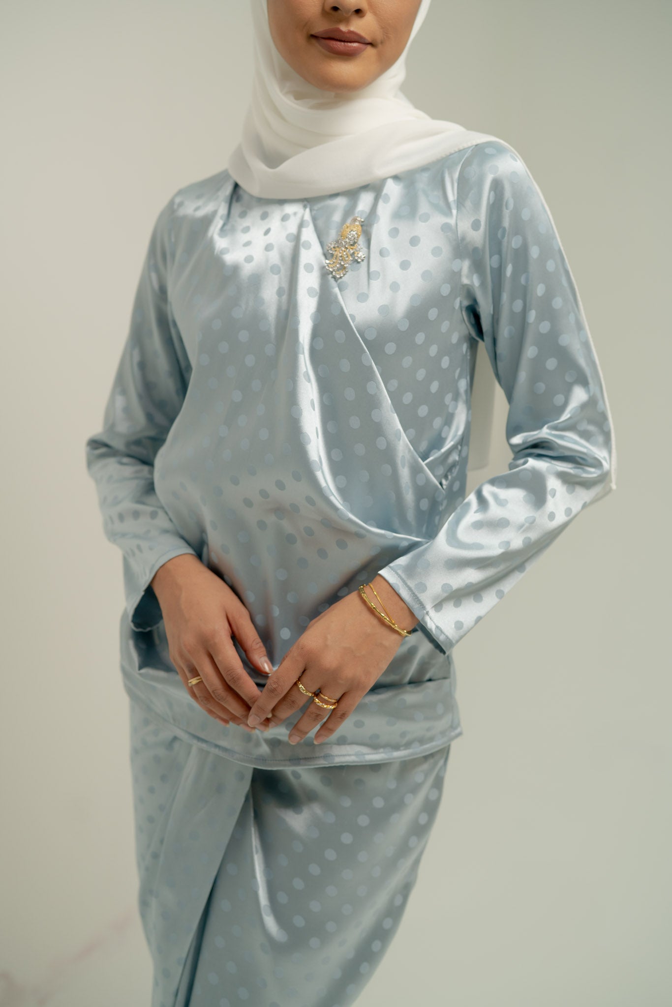 Kailani Polka Satin Jacquard in Dusty Blue
