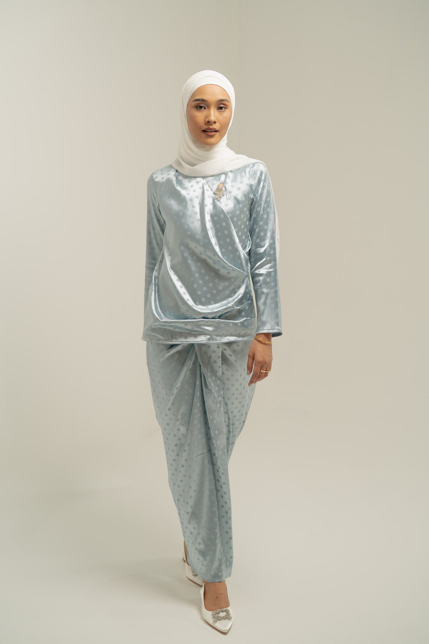 Kailani Polka Satin Jacquard in Dusty Blue
