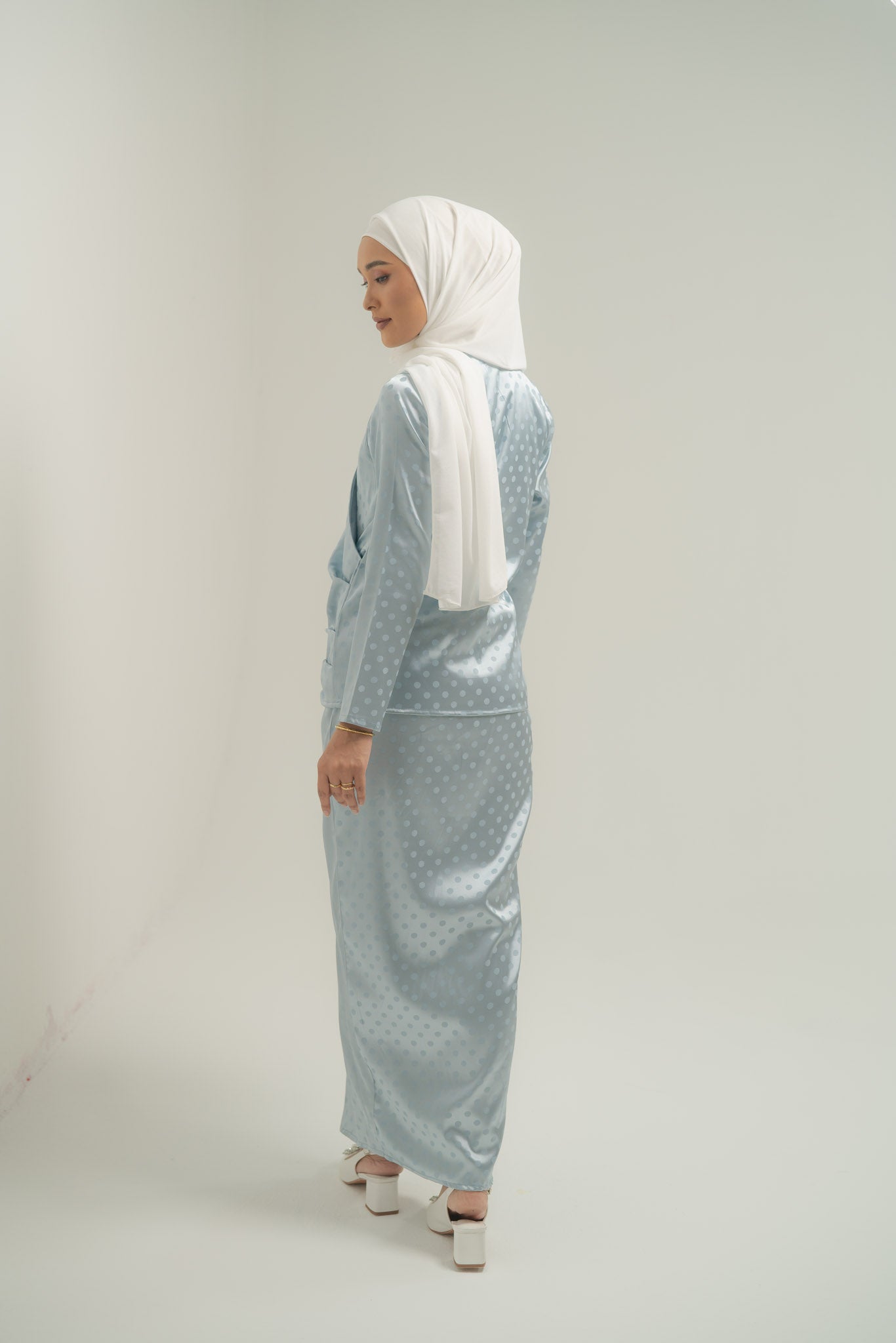 Kailani Polka Satin Jacquard in Dusty Blue