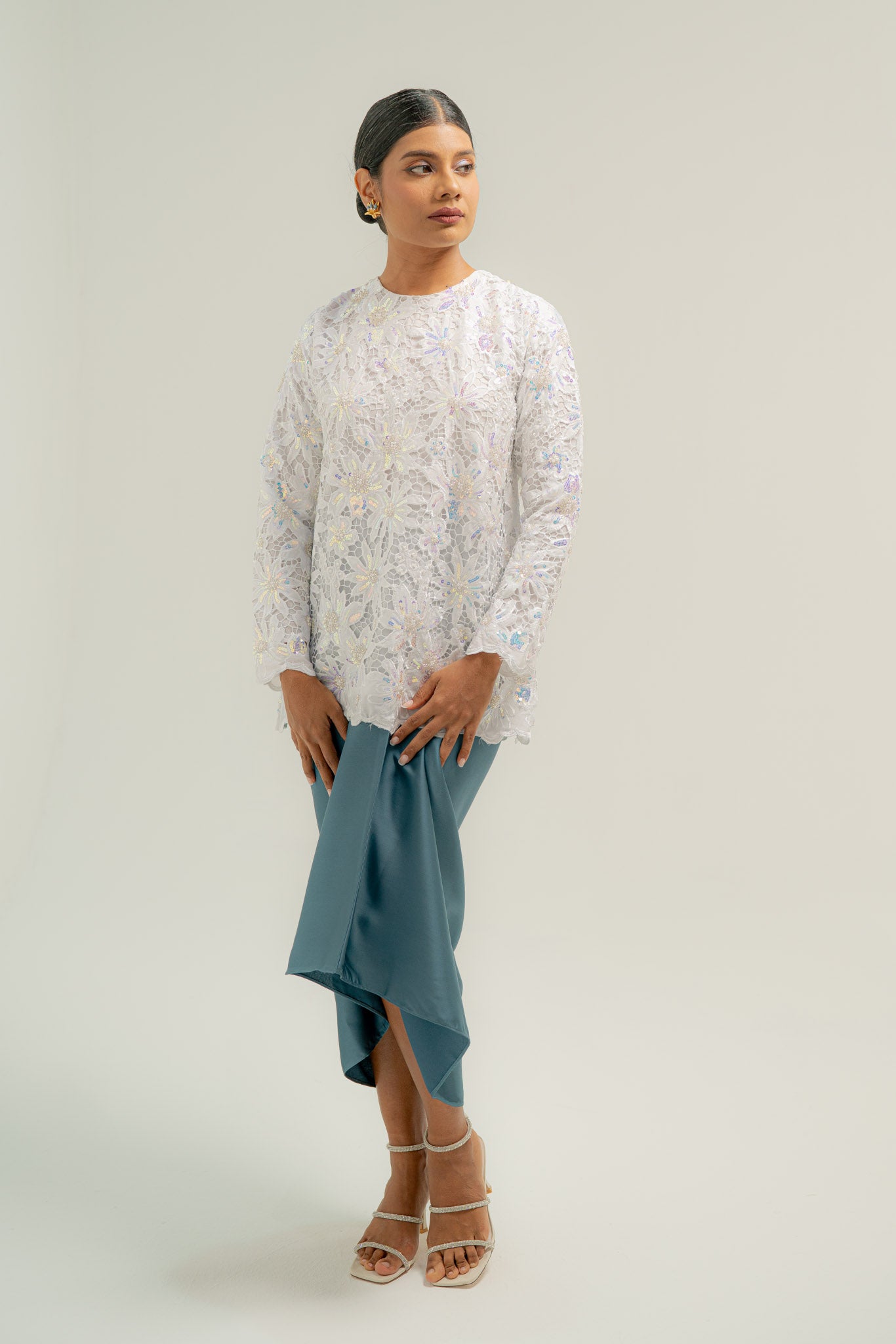 Plain Pareo in Dusty Teal