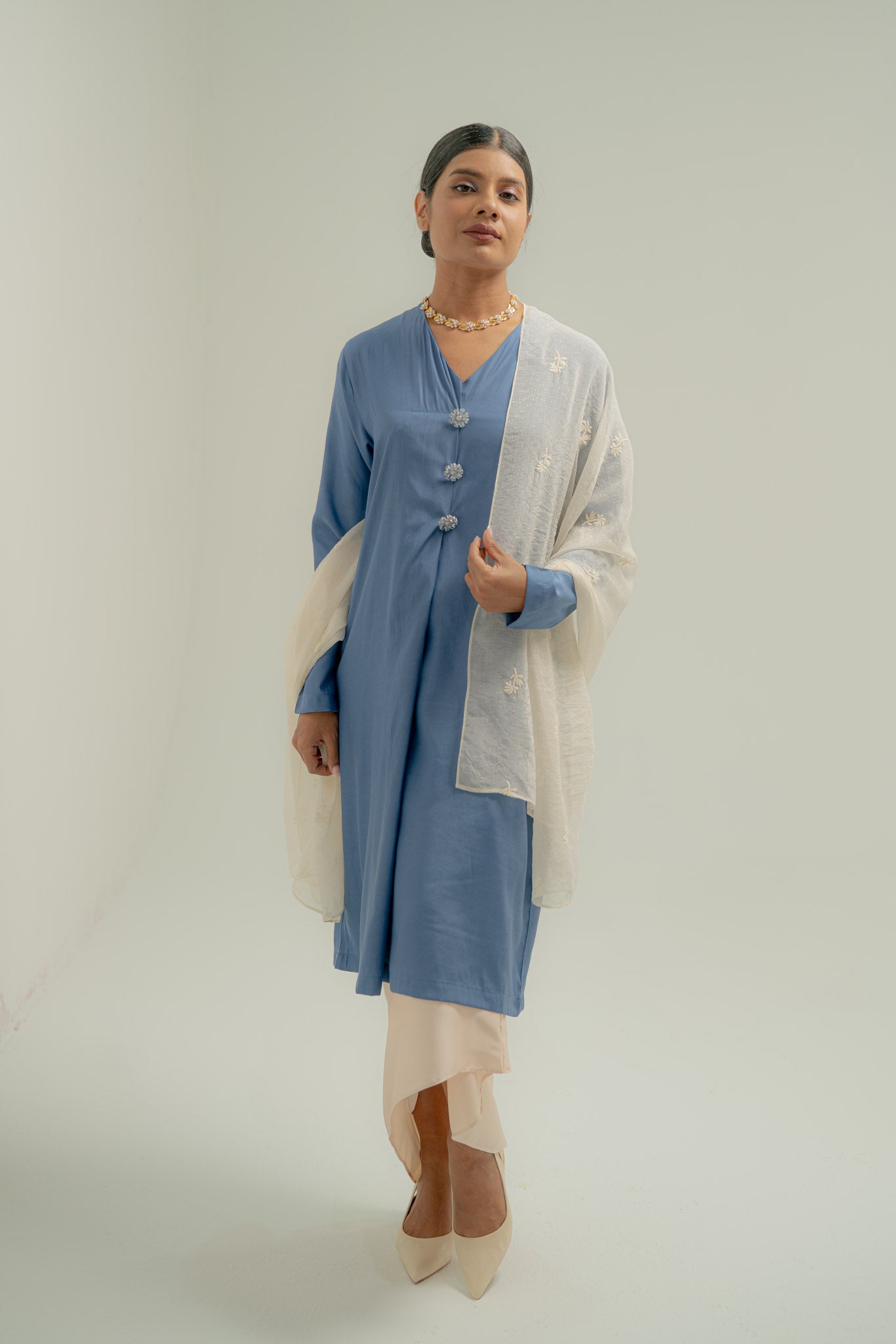 Maya Long Kebaya Top in Blue