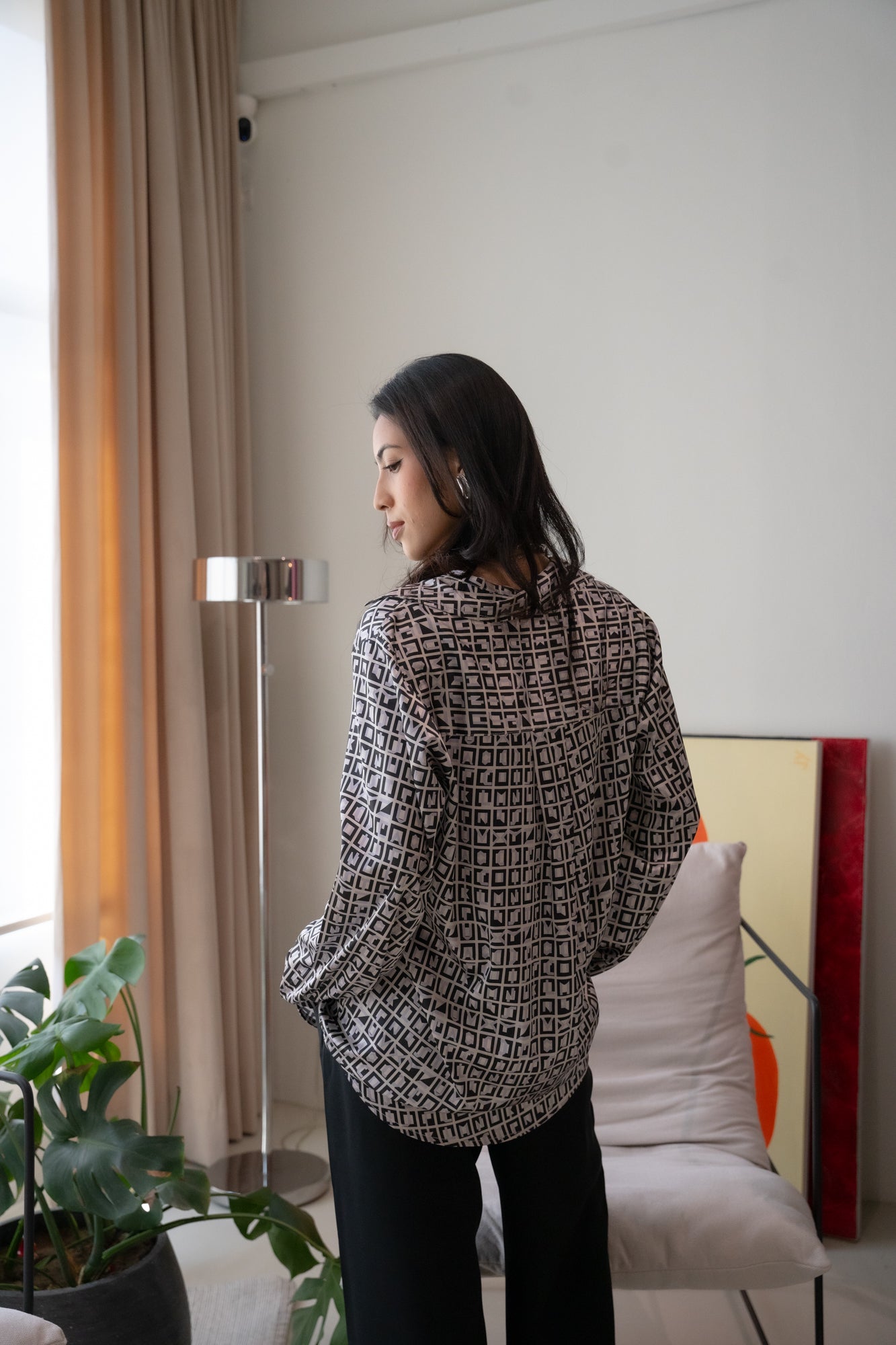 Bianca Satin Shirt in Black/White