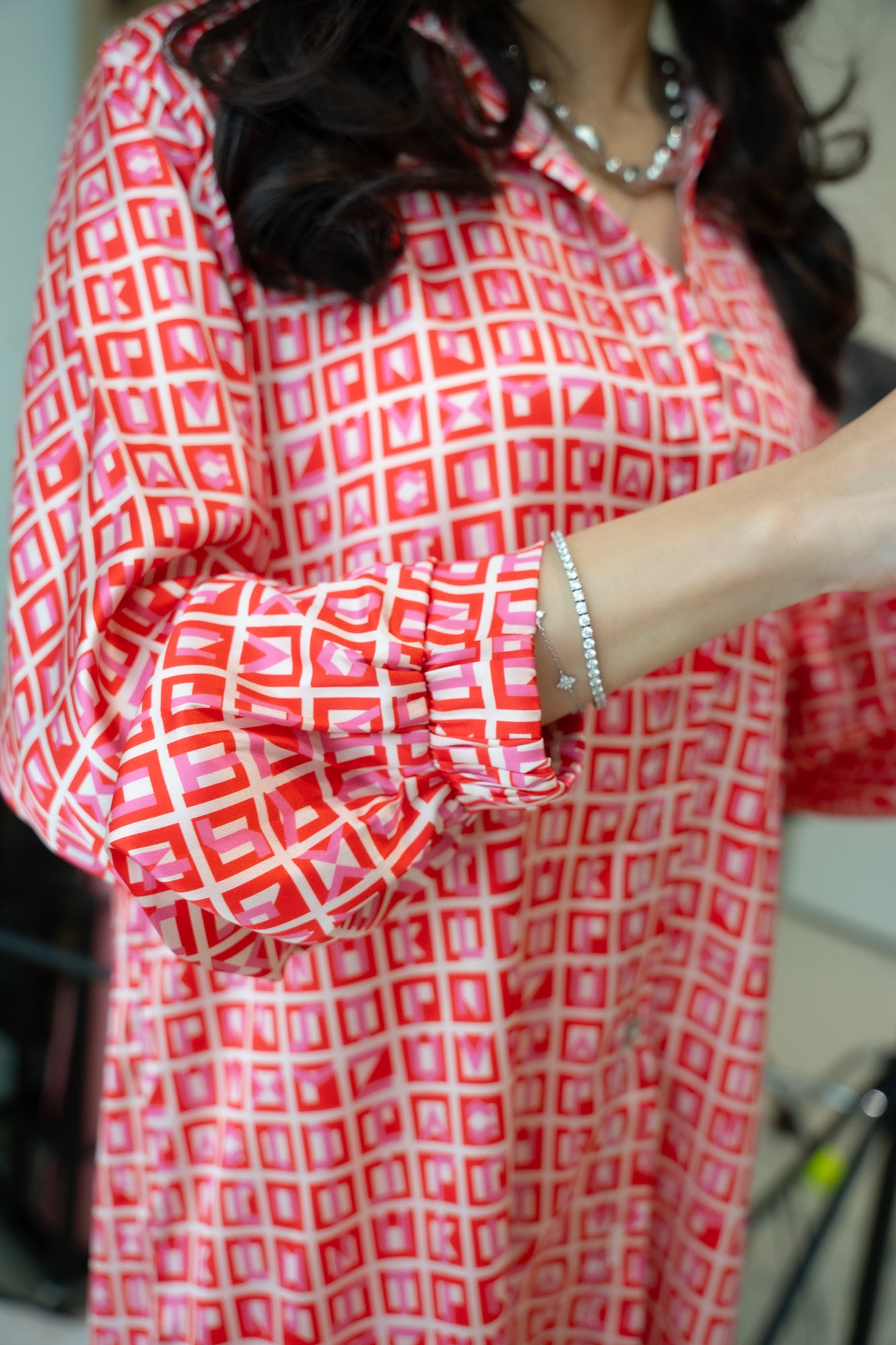 Bianca Satin Shirt in Red/White