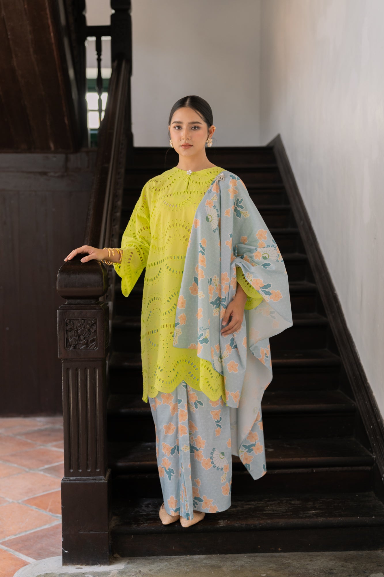 Kalsom Kurung Top in Lime