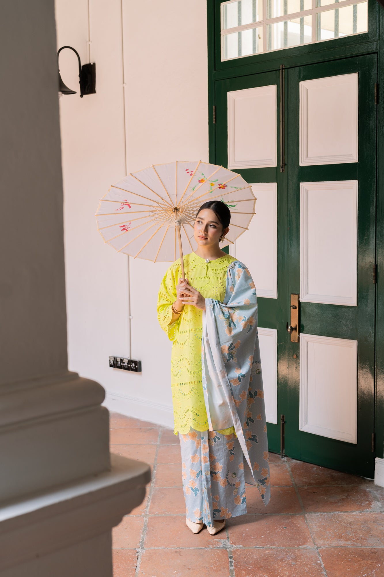 Kalsom Kurung Top in Lime