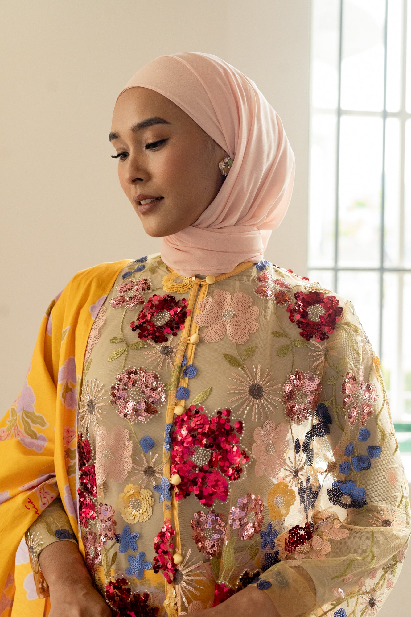 Sekar Net Floral Top in Yellow