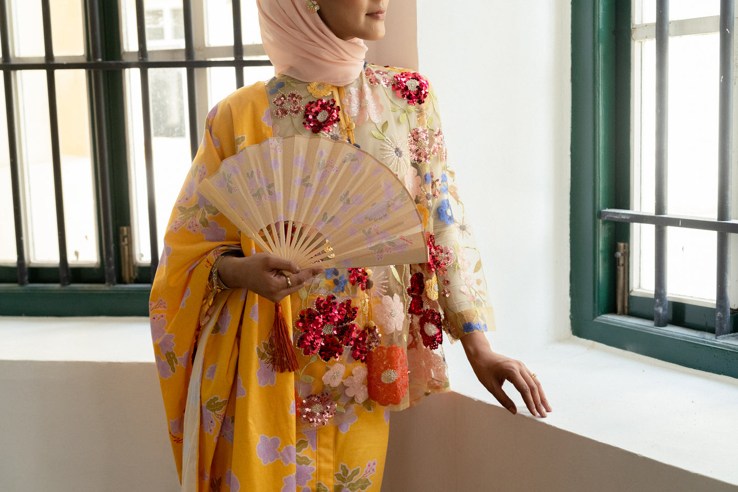 Sekar Net Floral Top in Yellow