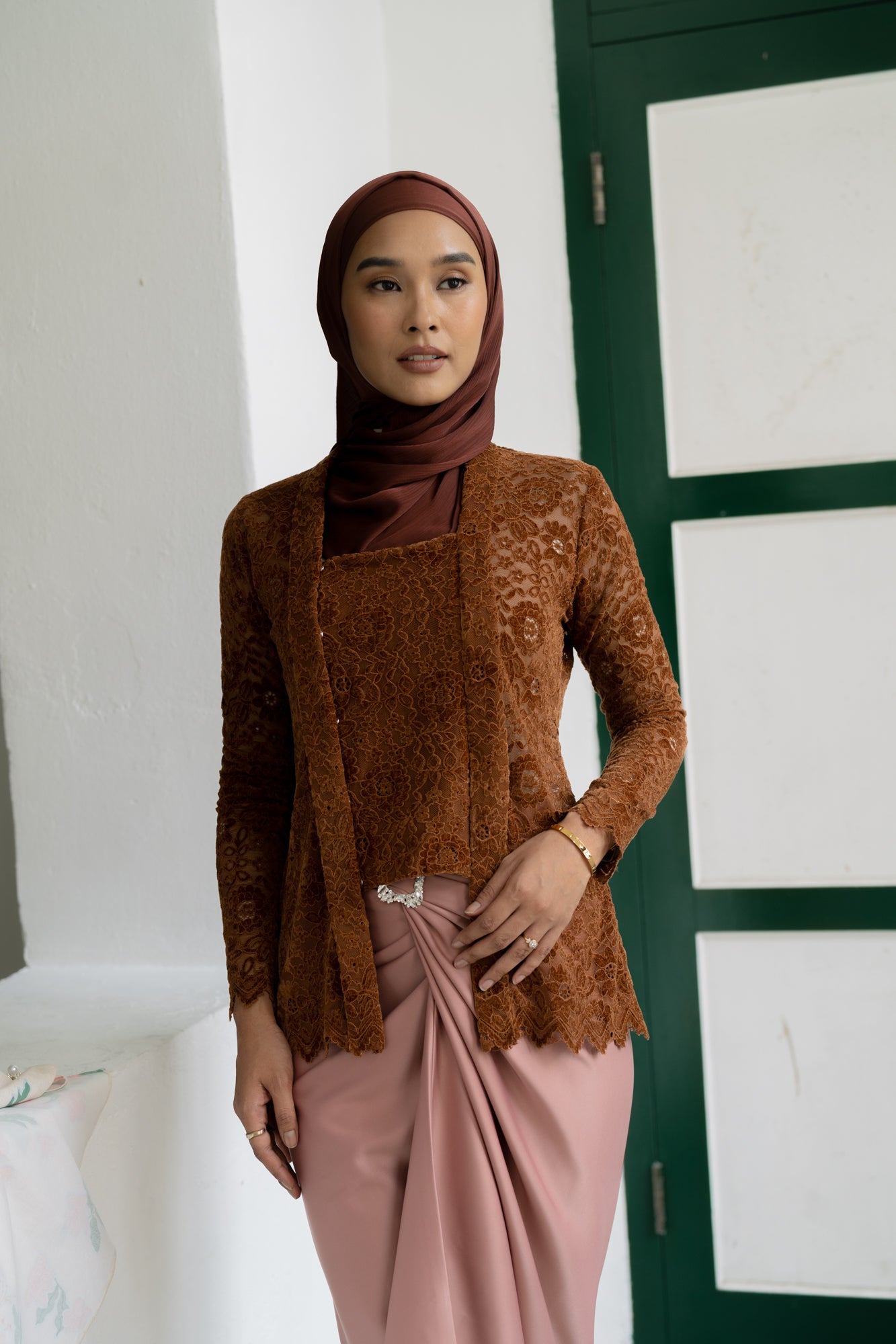 Srikandi Velvet Kebaya Top in Cognac