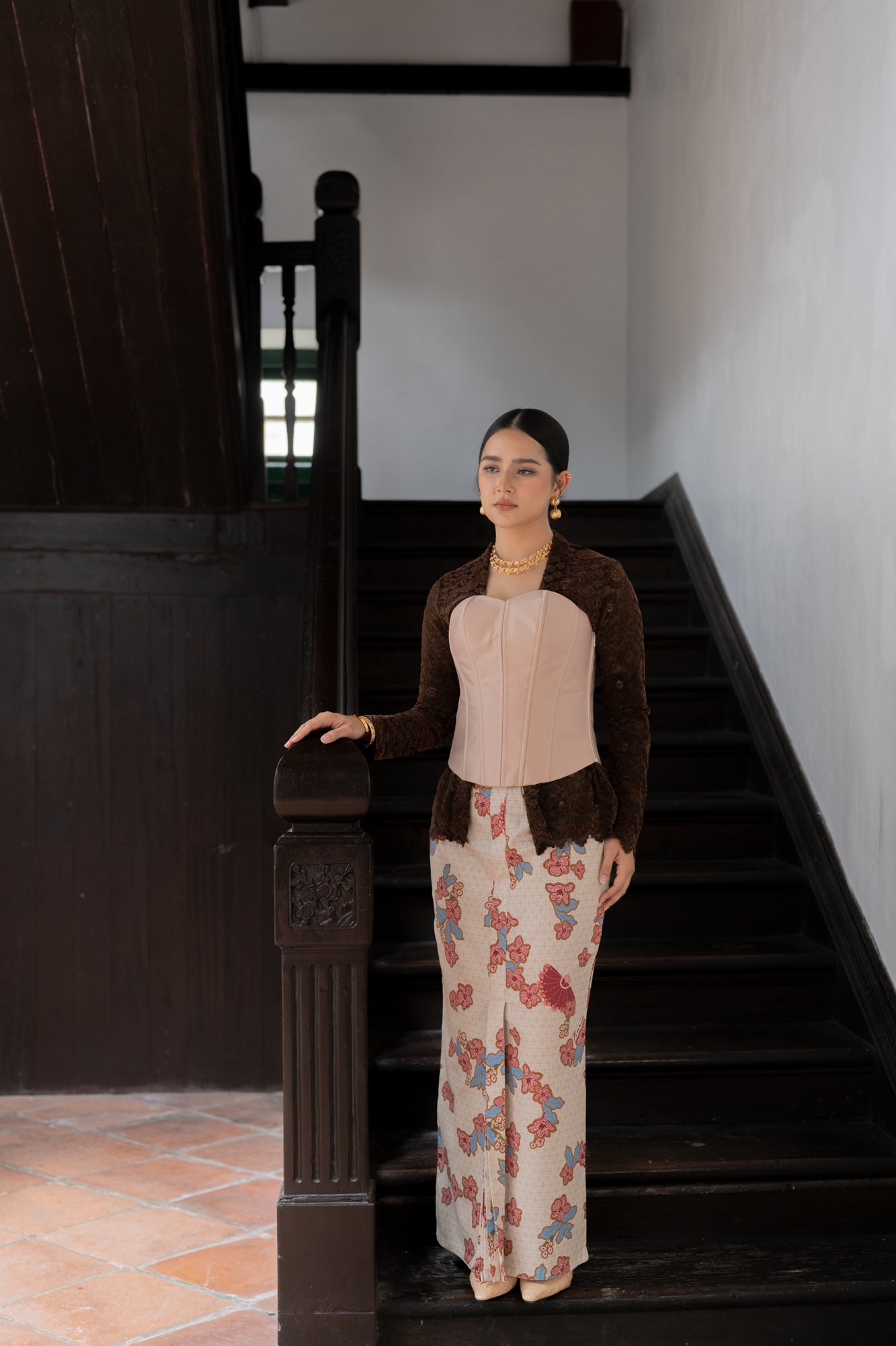 Mariani Batik Kipas Sarong in Maroon/Cream