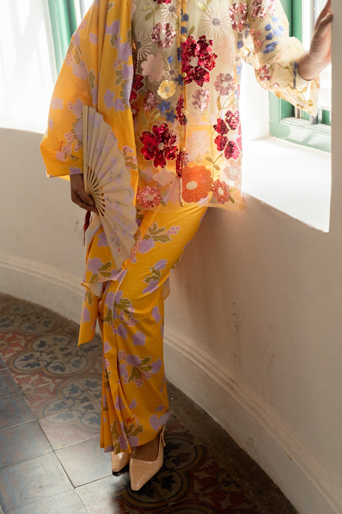 Sekar Net Floral Top in Yellow