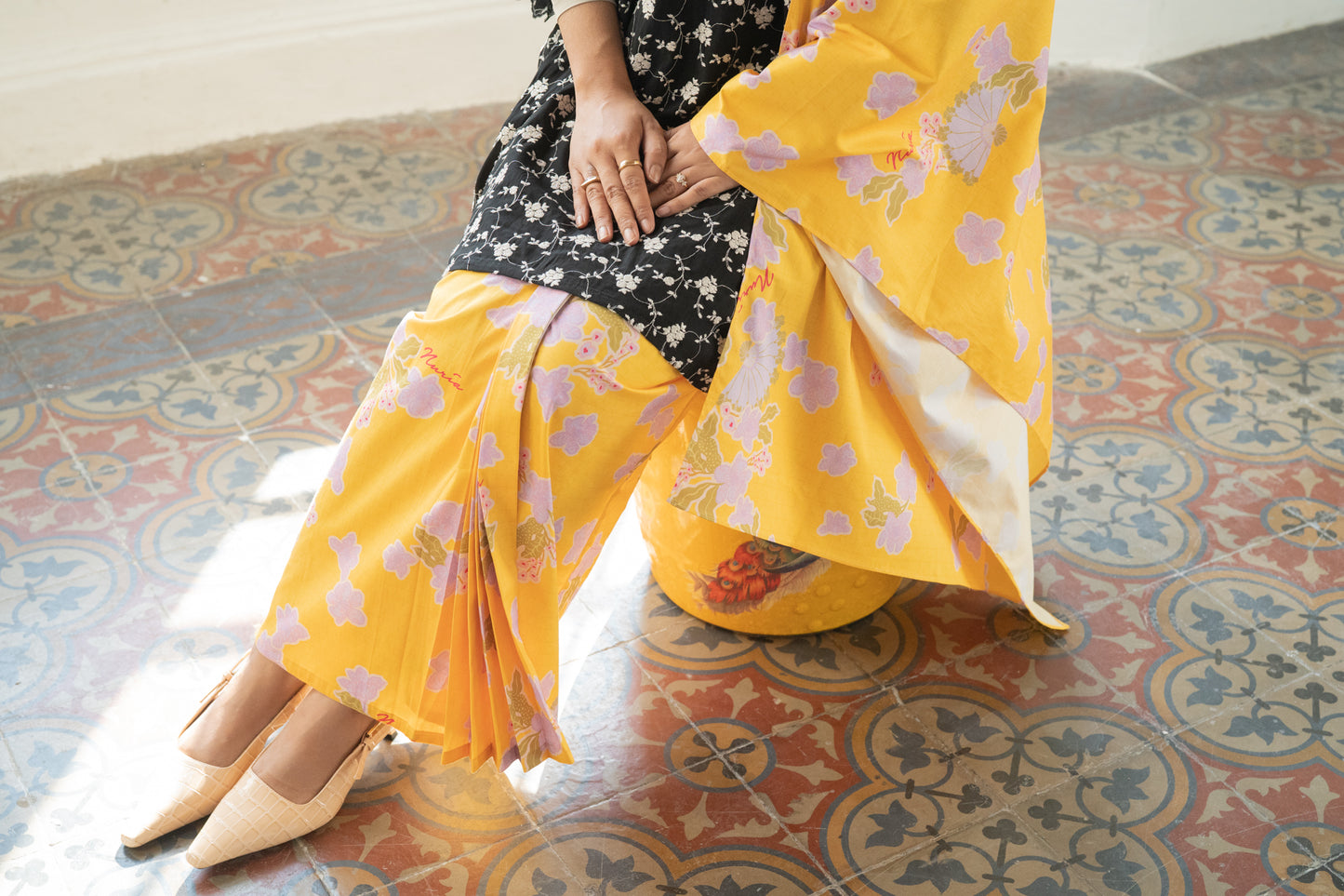 Mariani Batik Kipas Sarong in Yellow/Lilac