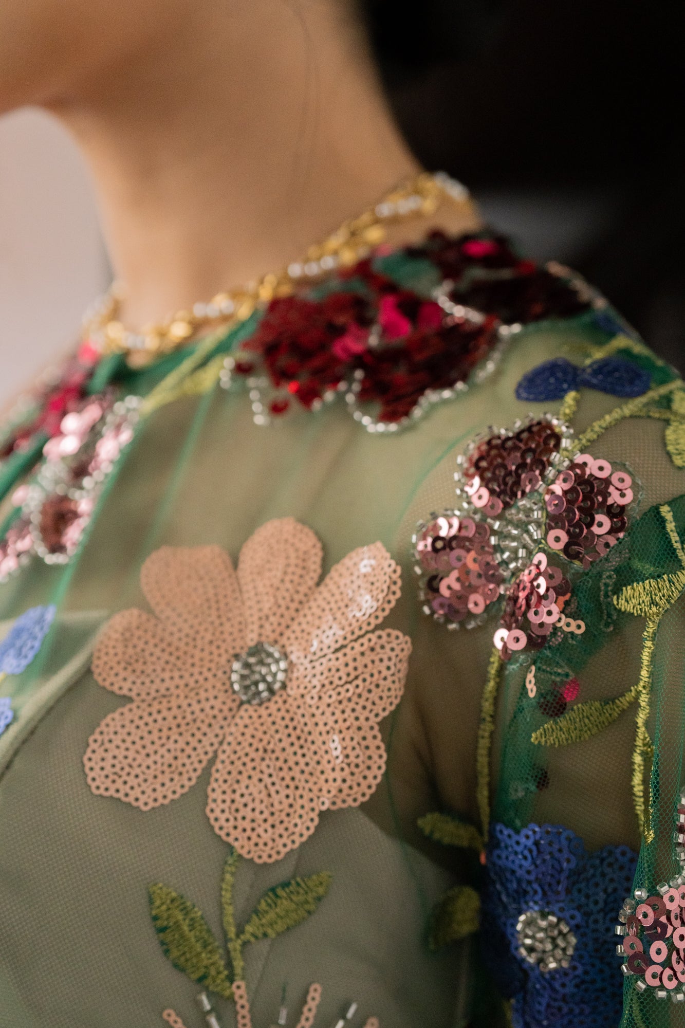 Sekar Net Floral Top in Emerald Green