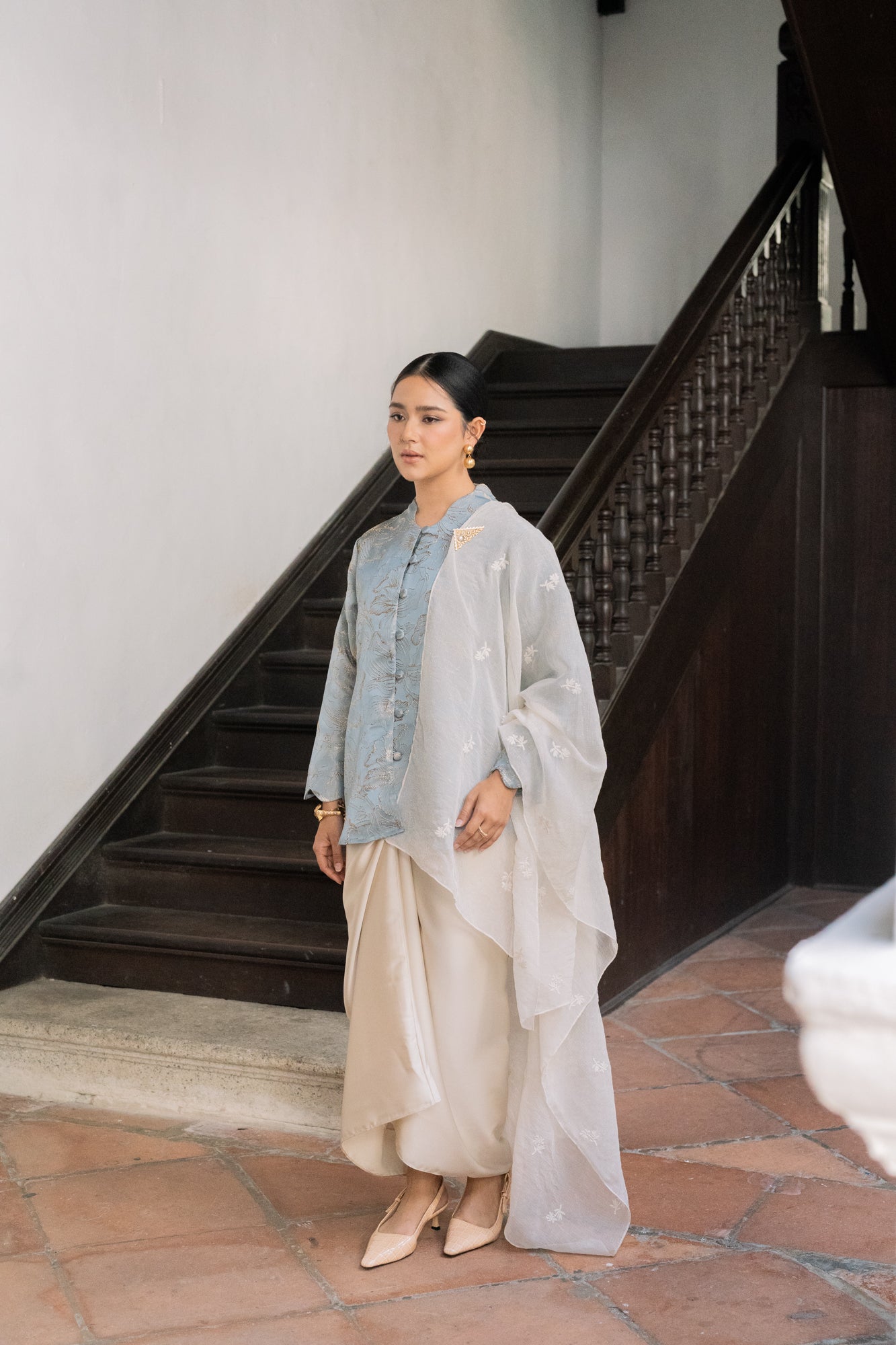 Dianti Jacquard Top in Dusty Blue