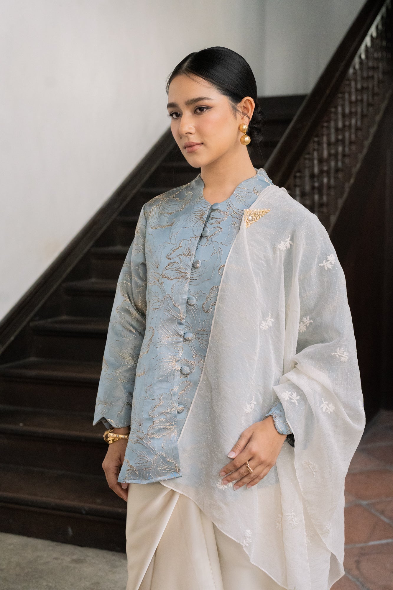 Dianti Jacquard Top in Dusty Blue