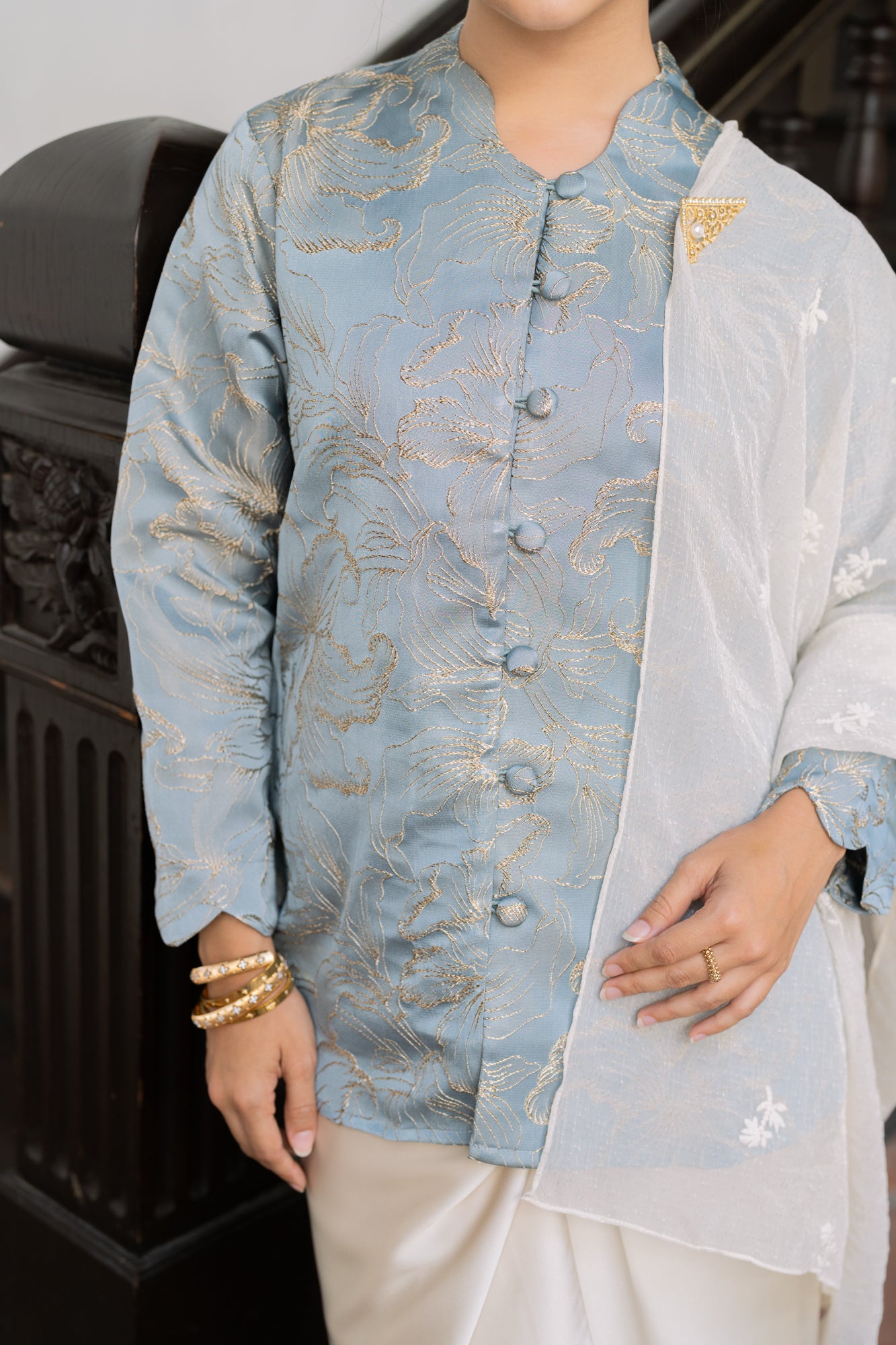 Dianti Jacquard Top in Dusty Blue