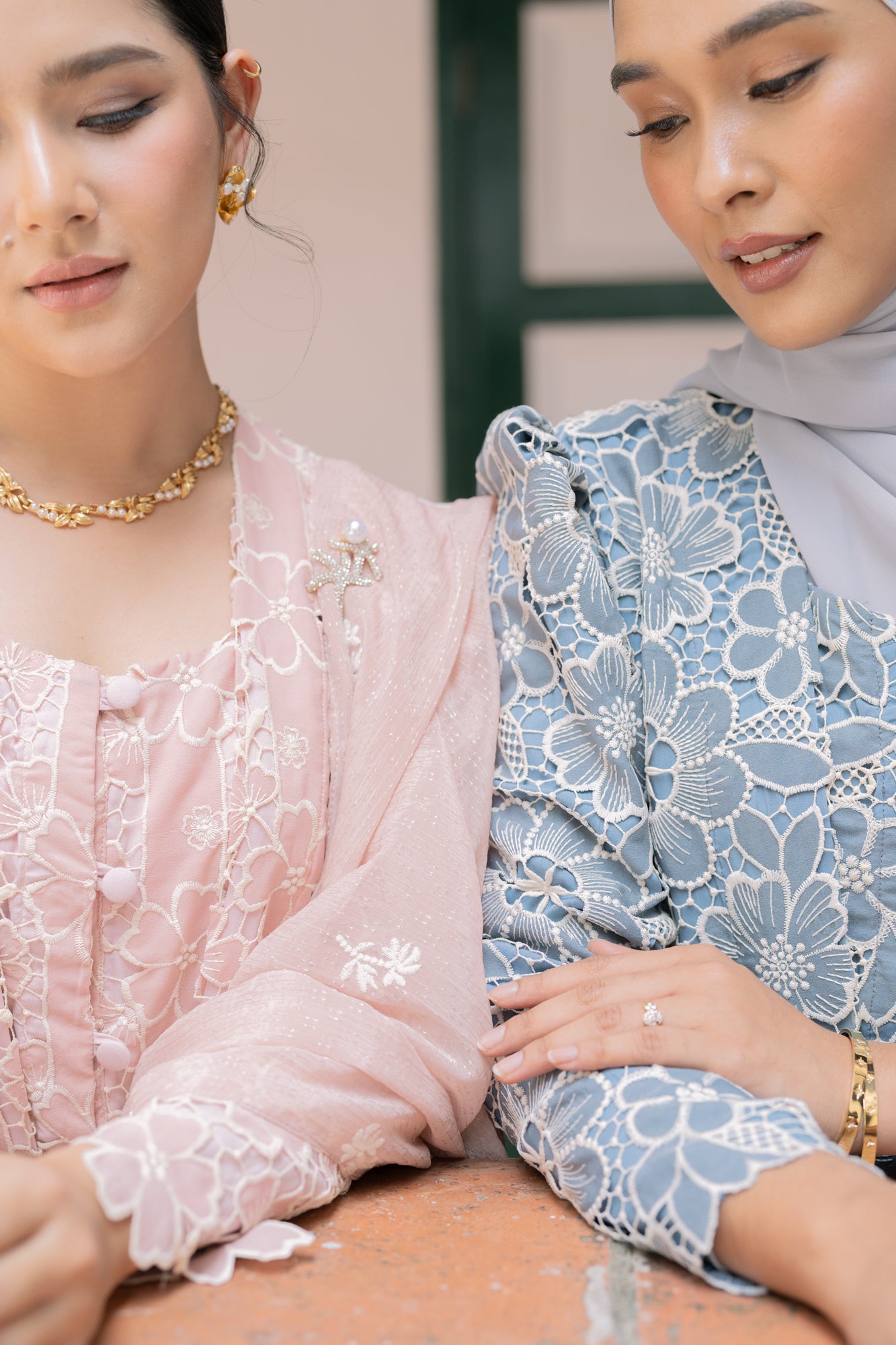 Mentari Kebaya Long Embroidery Top in Baby Blue