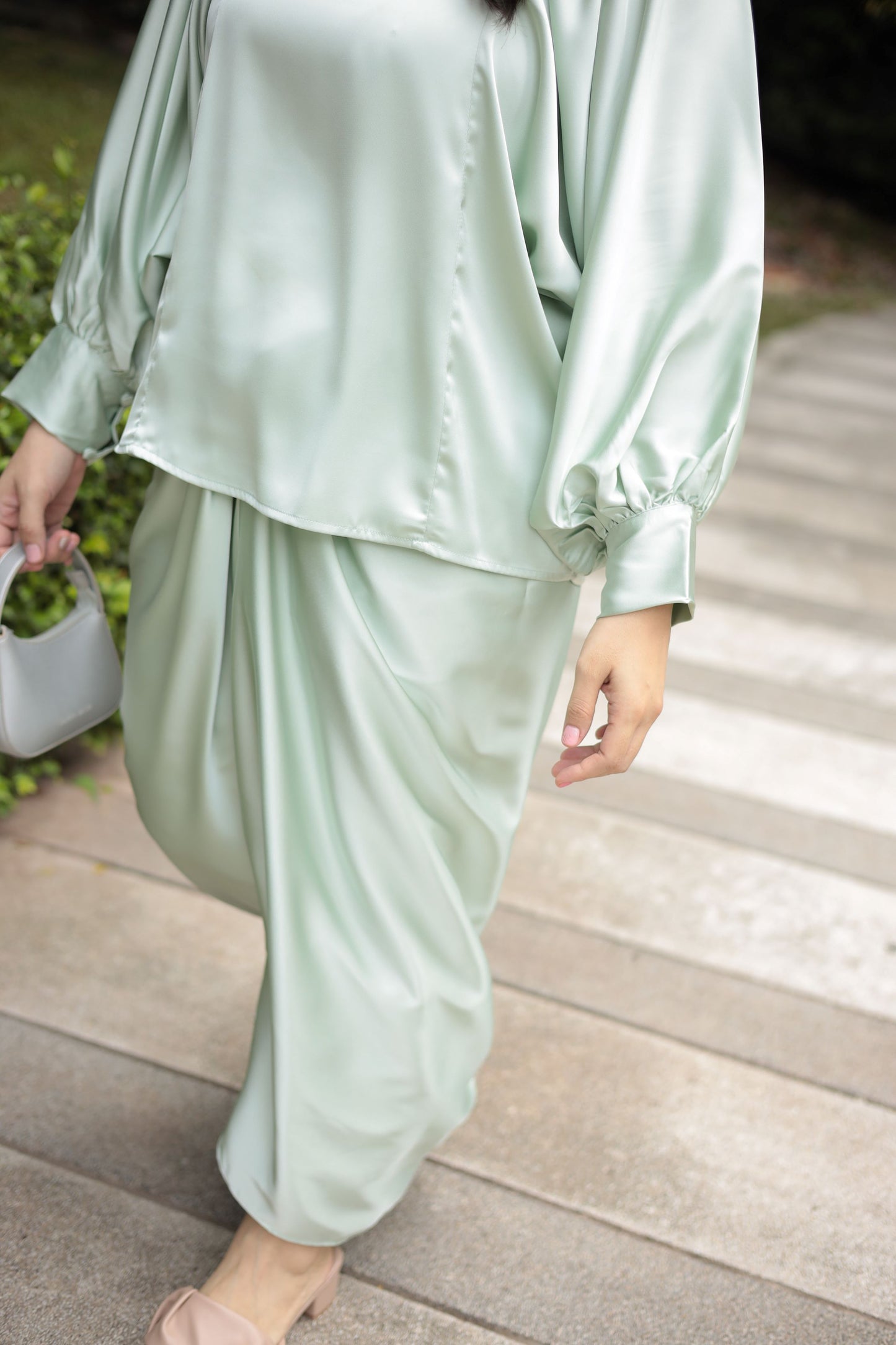 Lisa Satin Top in Pastel Green