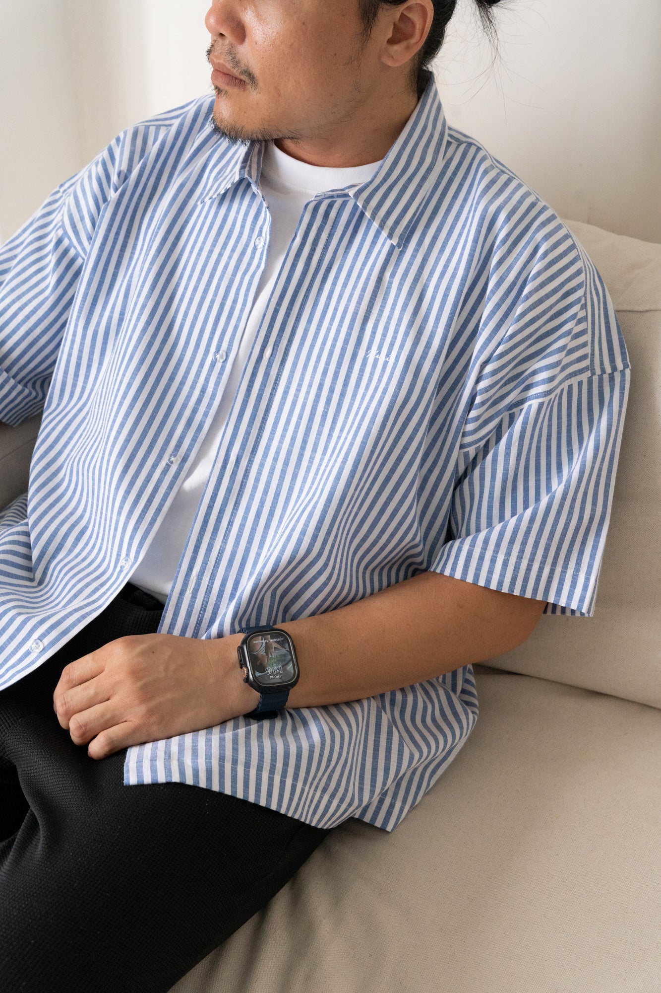 Will Boxy Striped Shirt in Dark Blue