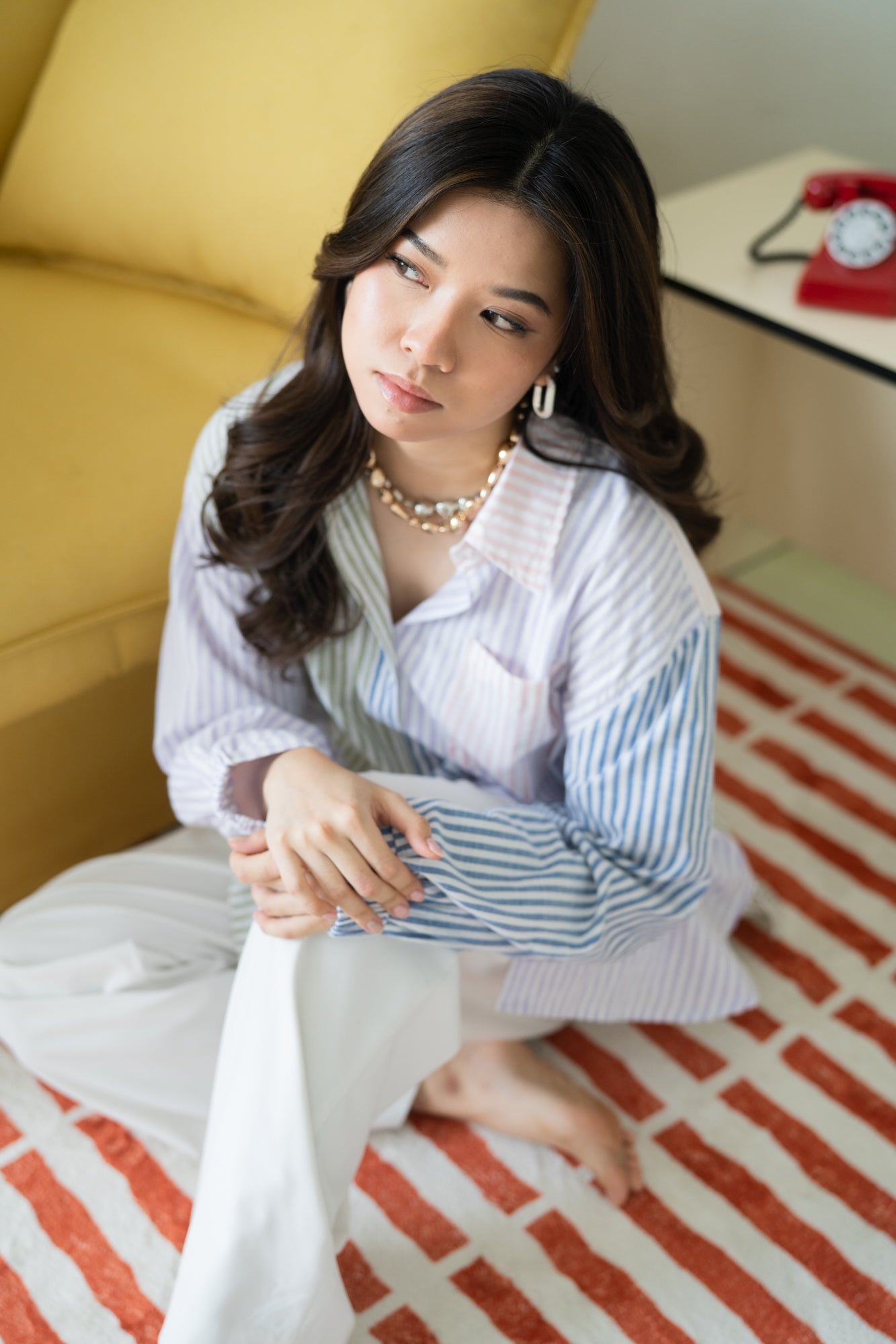 Lolly Multicolored Striped Shirt in Pastel Blue Green Peach Lilac