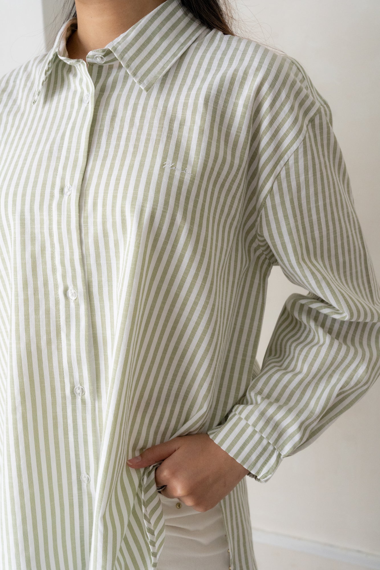 Candy Striped Shirt in Sage