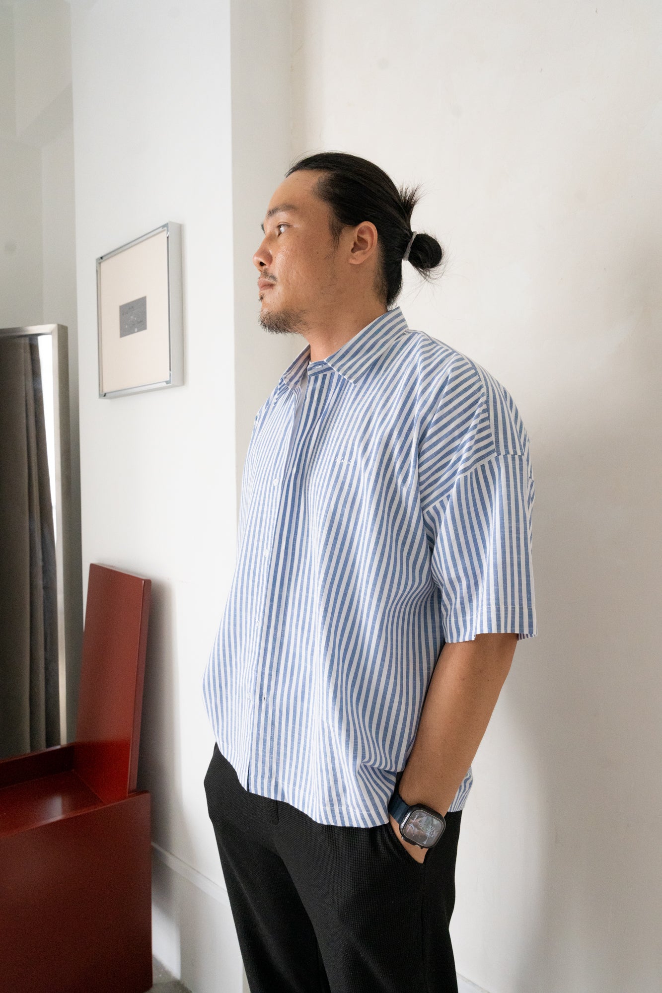 Will Boxy Striped Shirt in Dark Blue