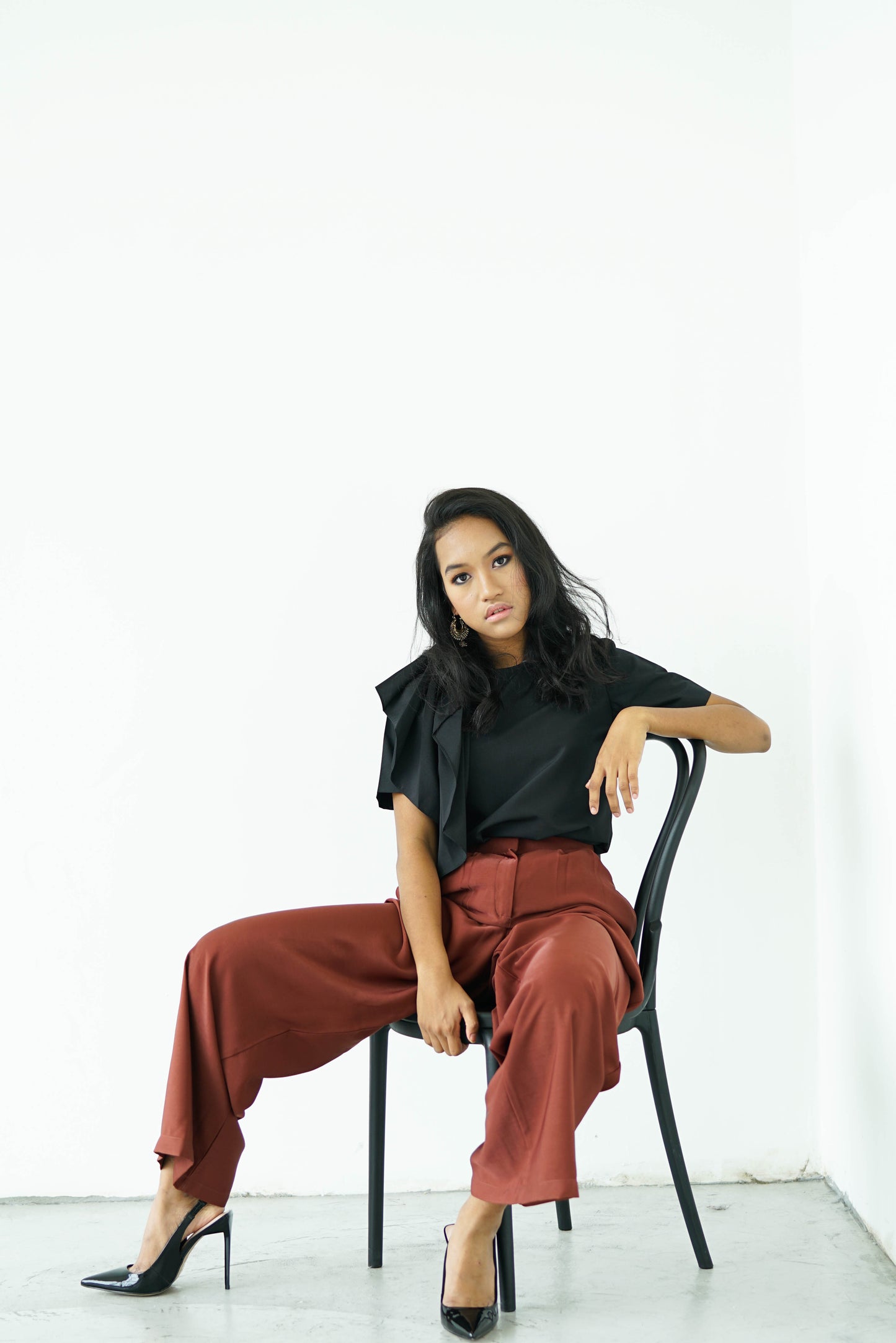 Black Ruffle Pleat Top