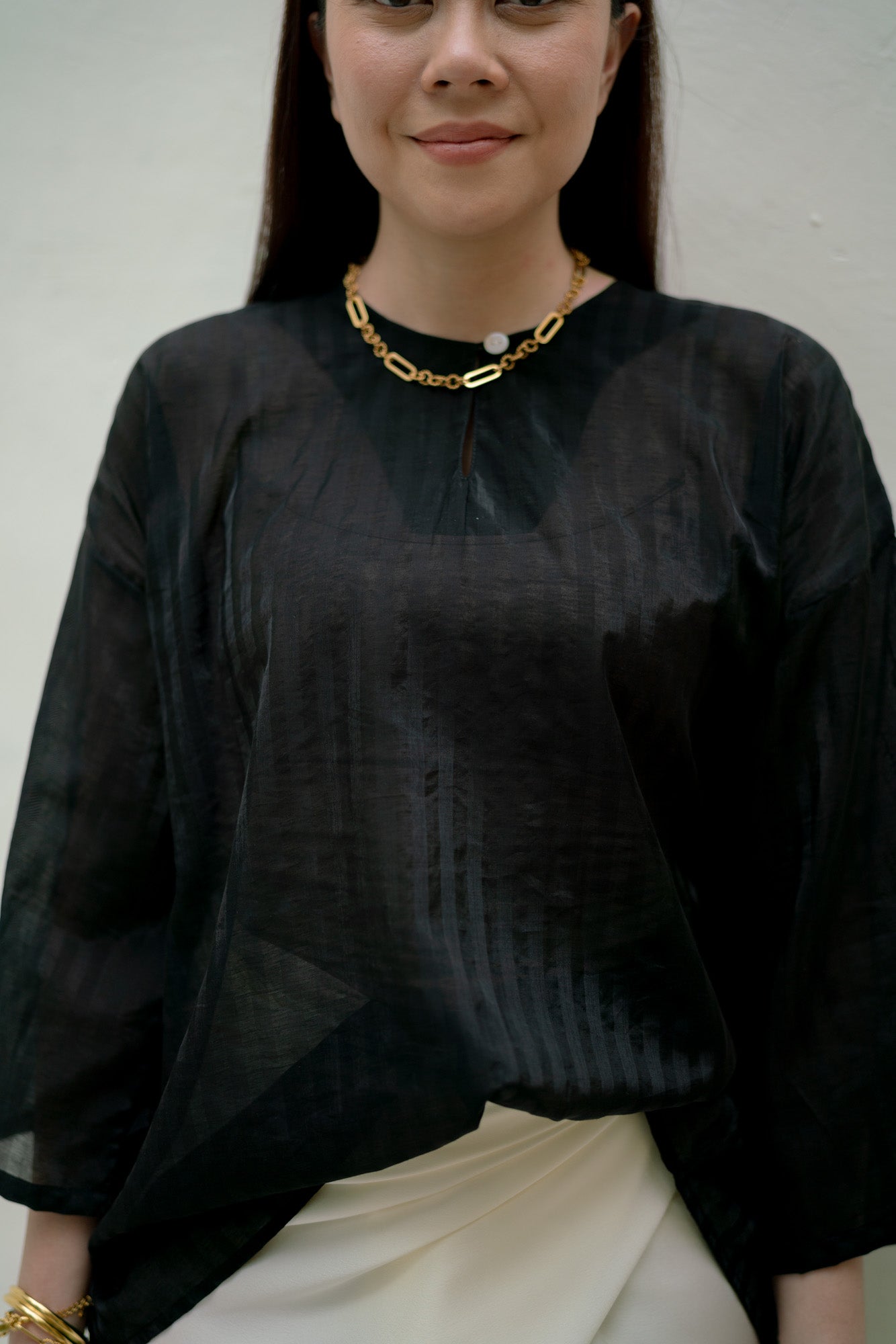 Salma Kurung Kedah Stripes Top in Black
