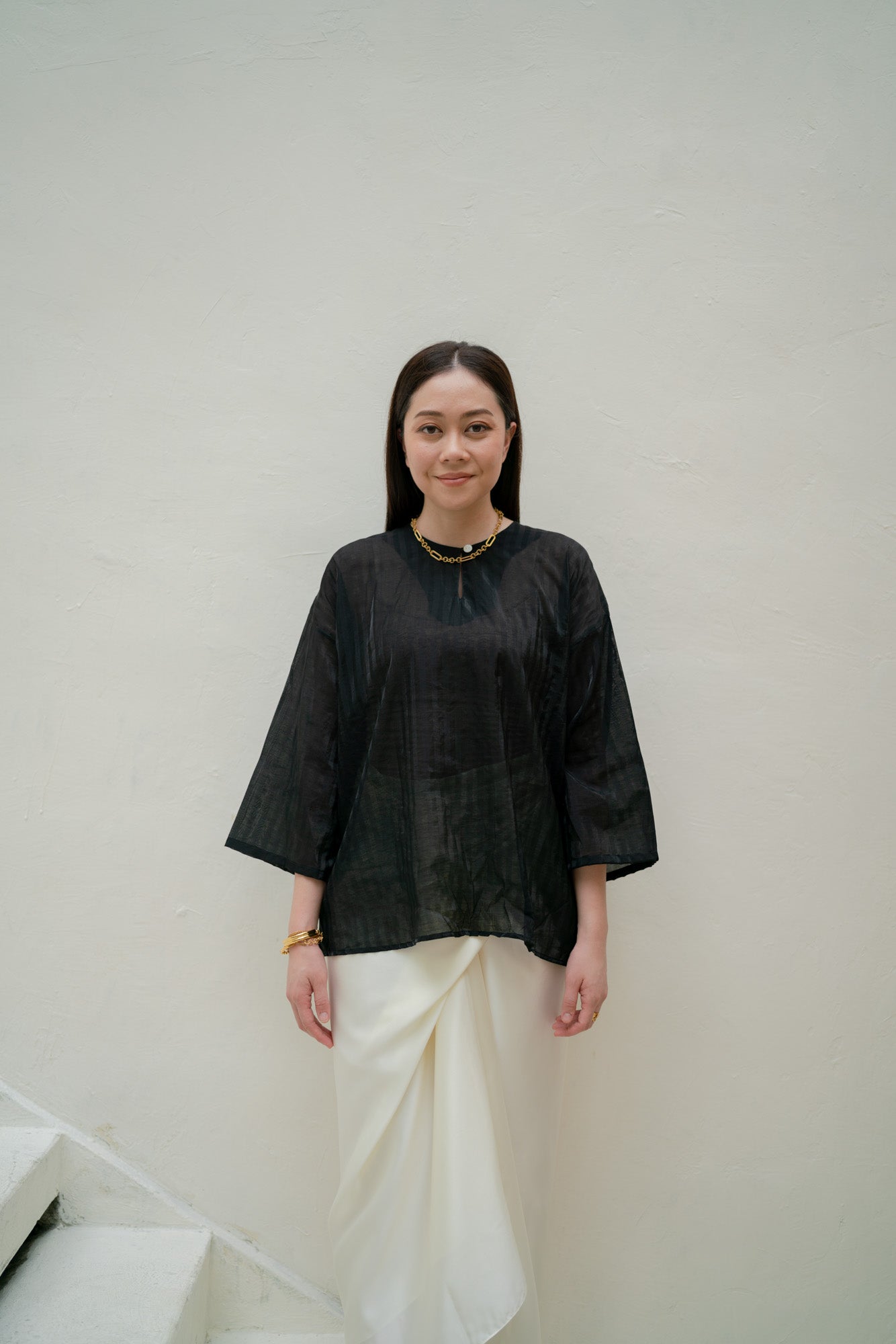 Salma Kurung Kedah Stripes Top in Black