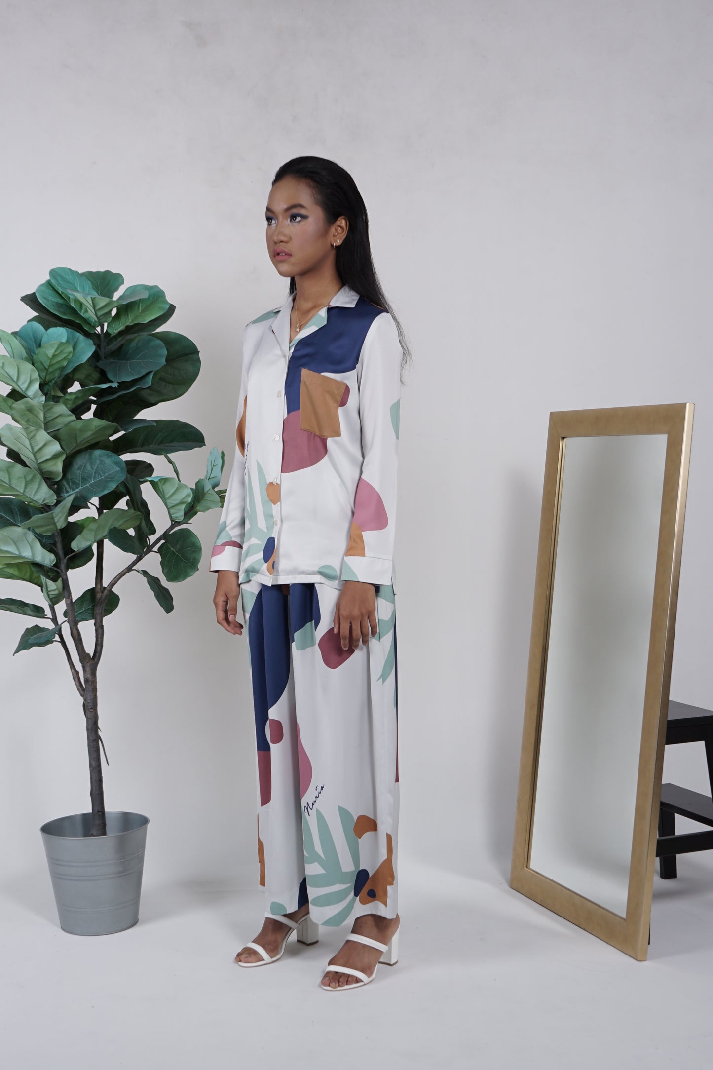 Evie Silk Pyjama Shirt in Blue