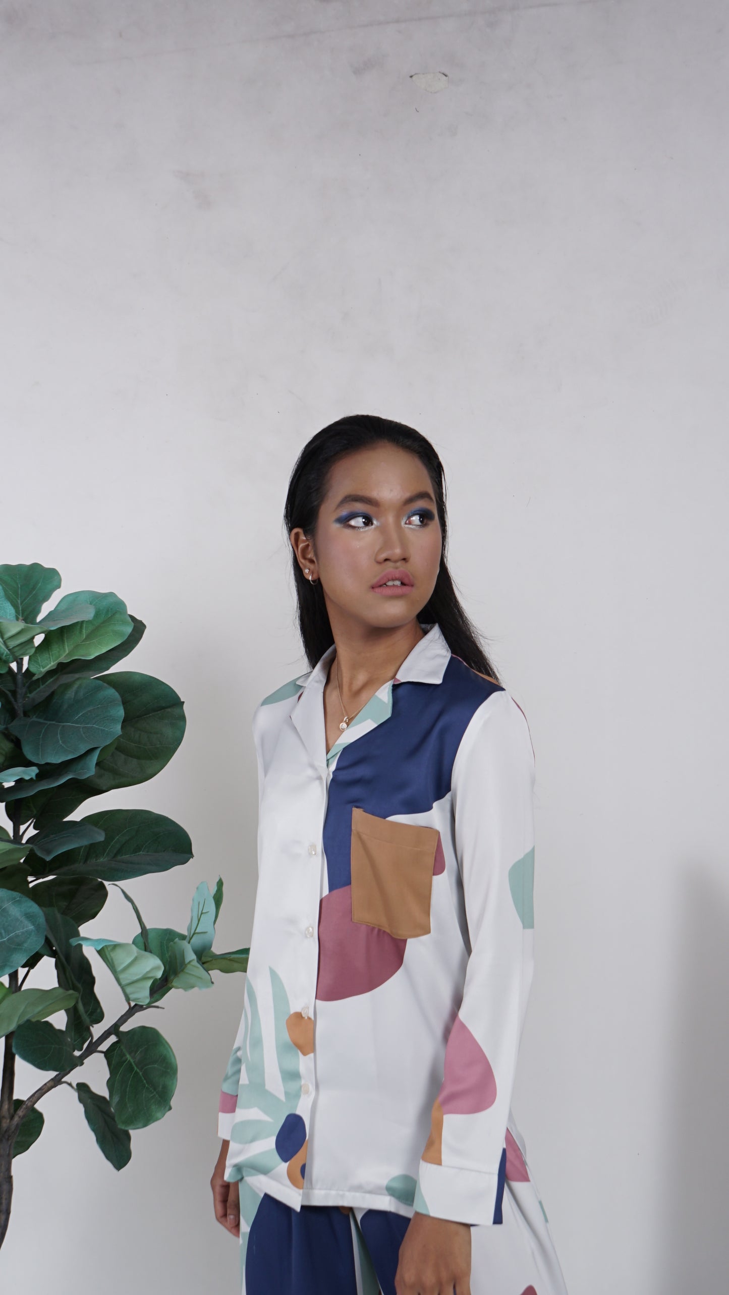 Evie Silk Pyjama Shirt in Blue