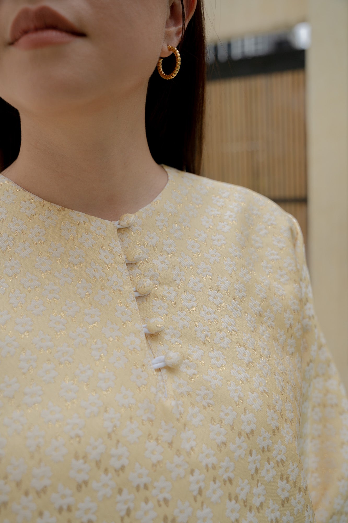 Nia Floral Brocade Top in Yellow