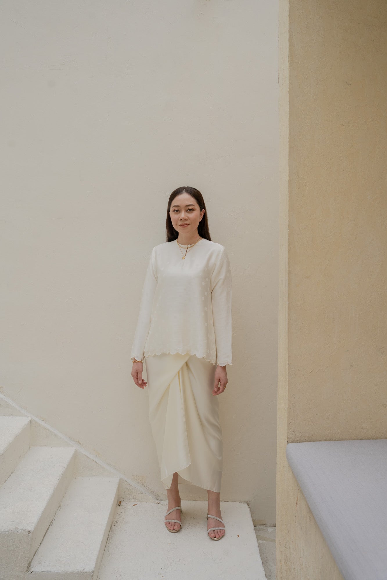 Nona Kurung Polka Dot Top in Ivory