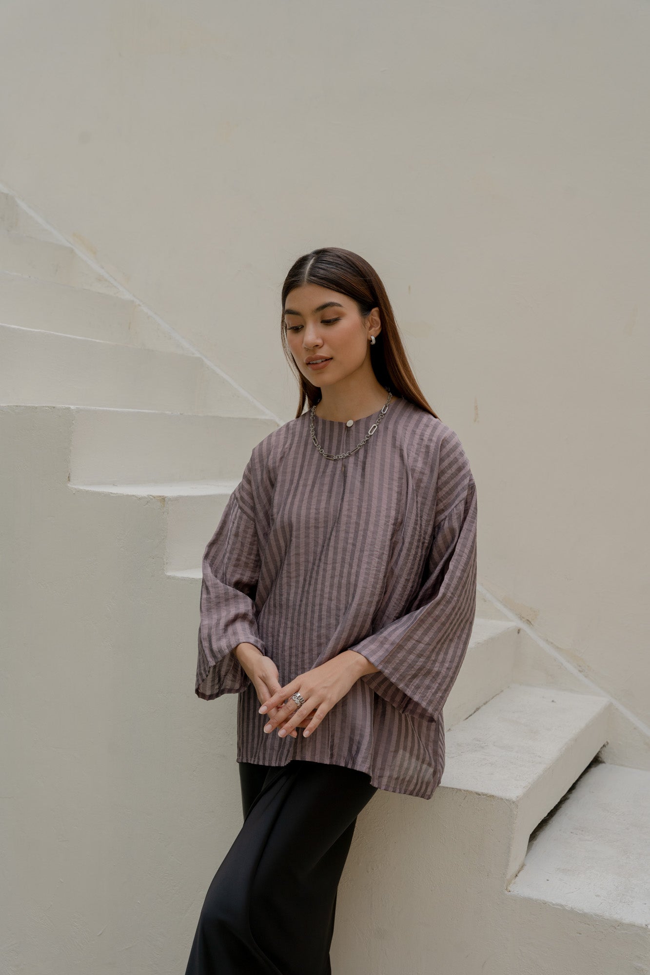 Salma Kurung Kedah Stripes Top in Plum