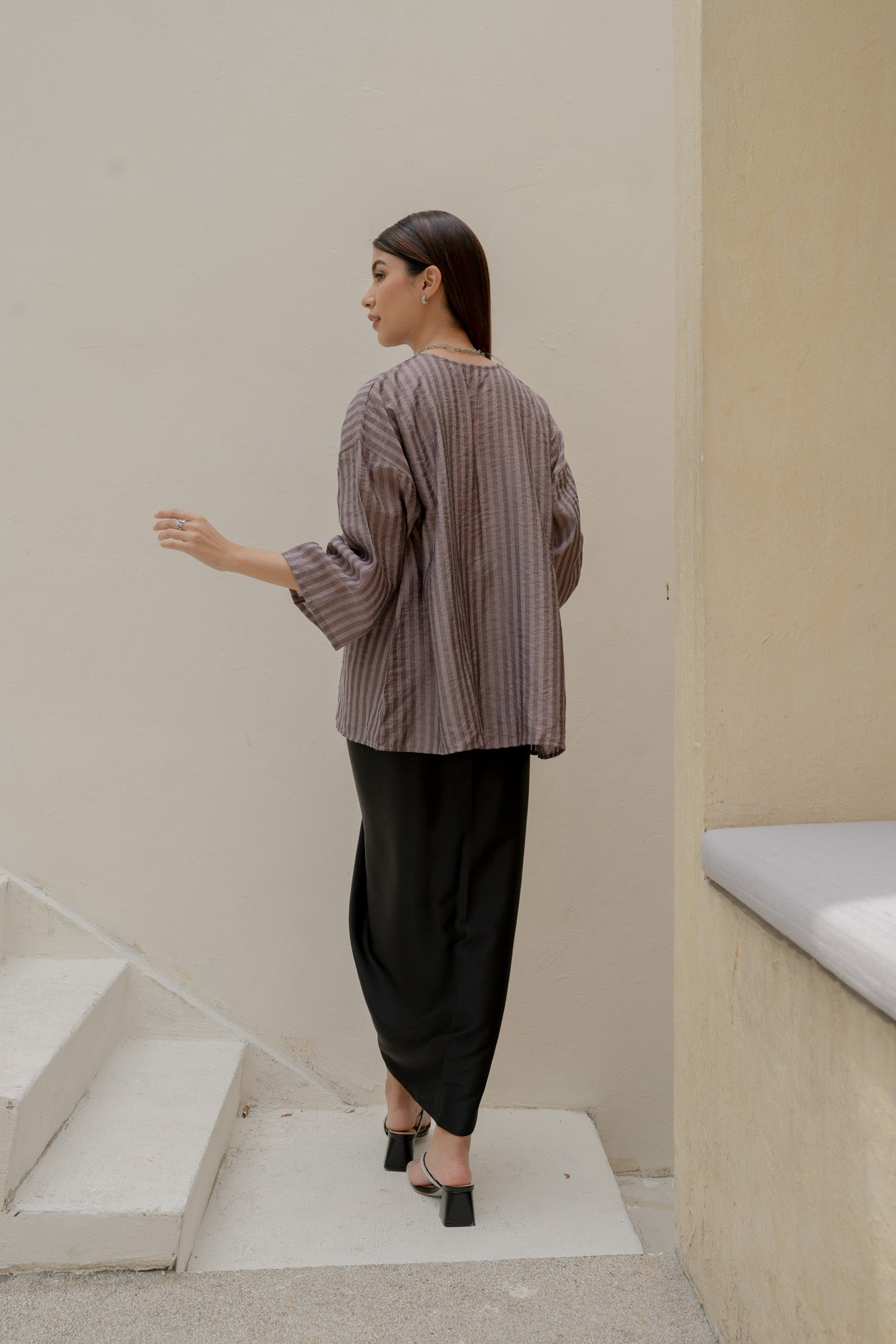 Salma Kurung Kedah Stripes Top in Plum