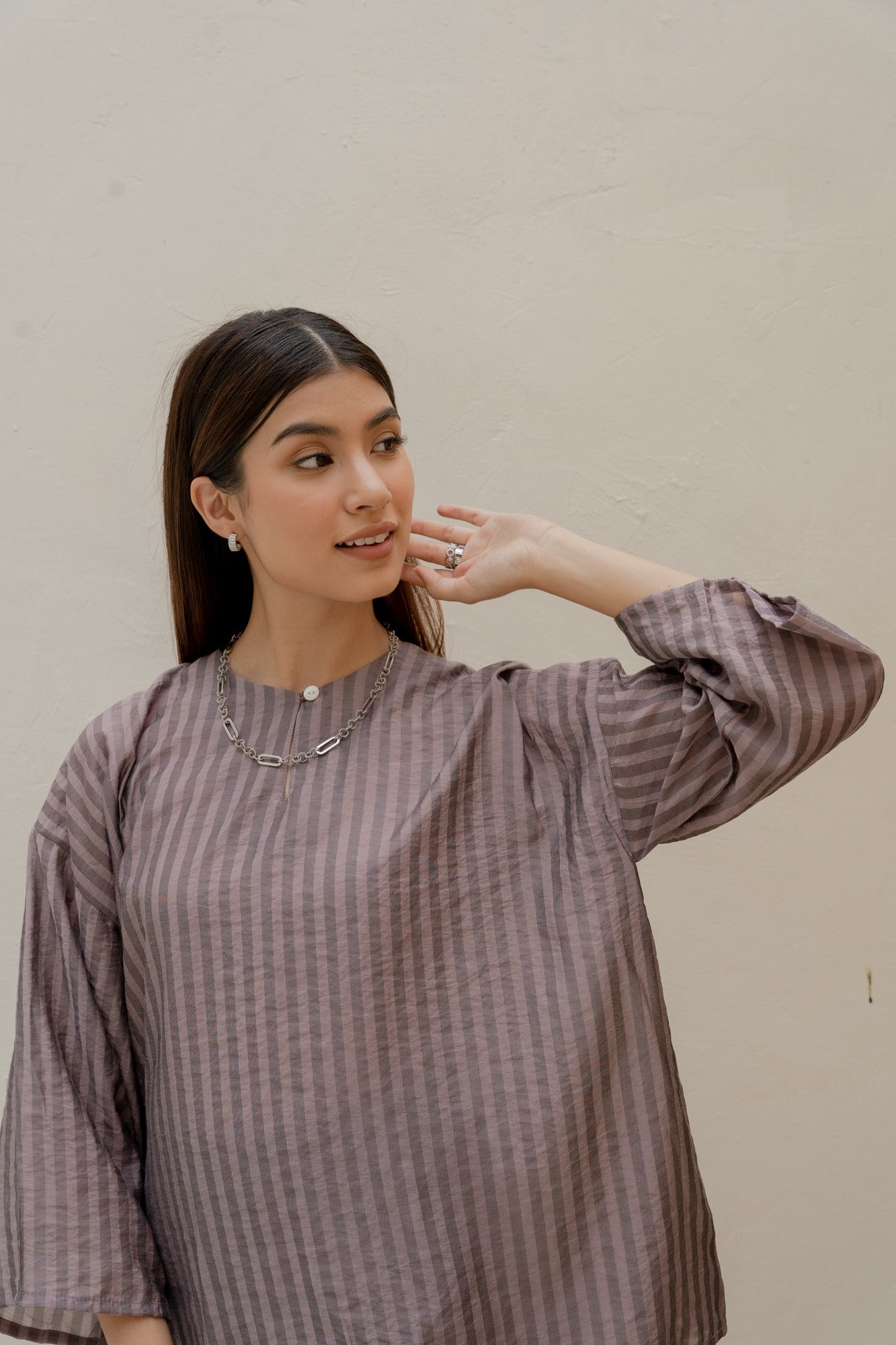 Salma Kurung Kedah Stripes Top in Plum