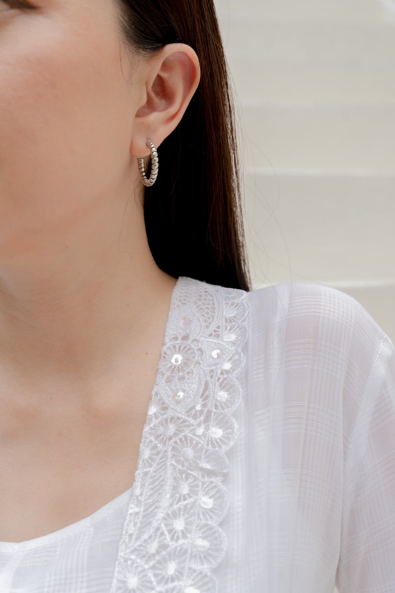 Ray Silver Twist Hoop Earrings