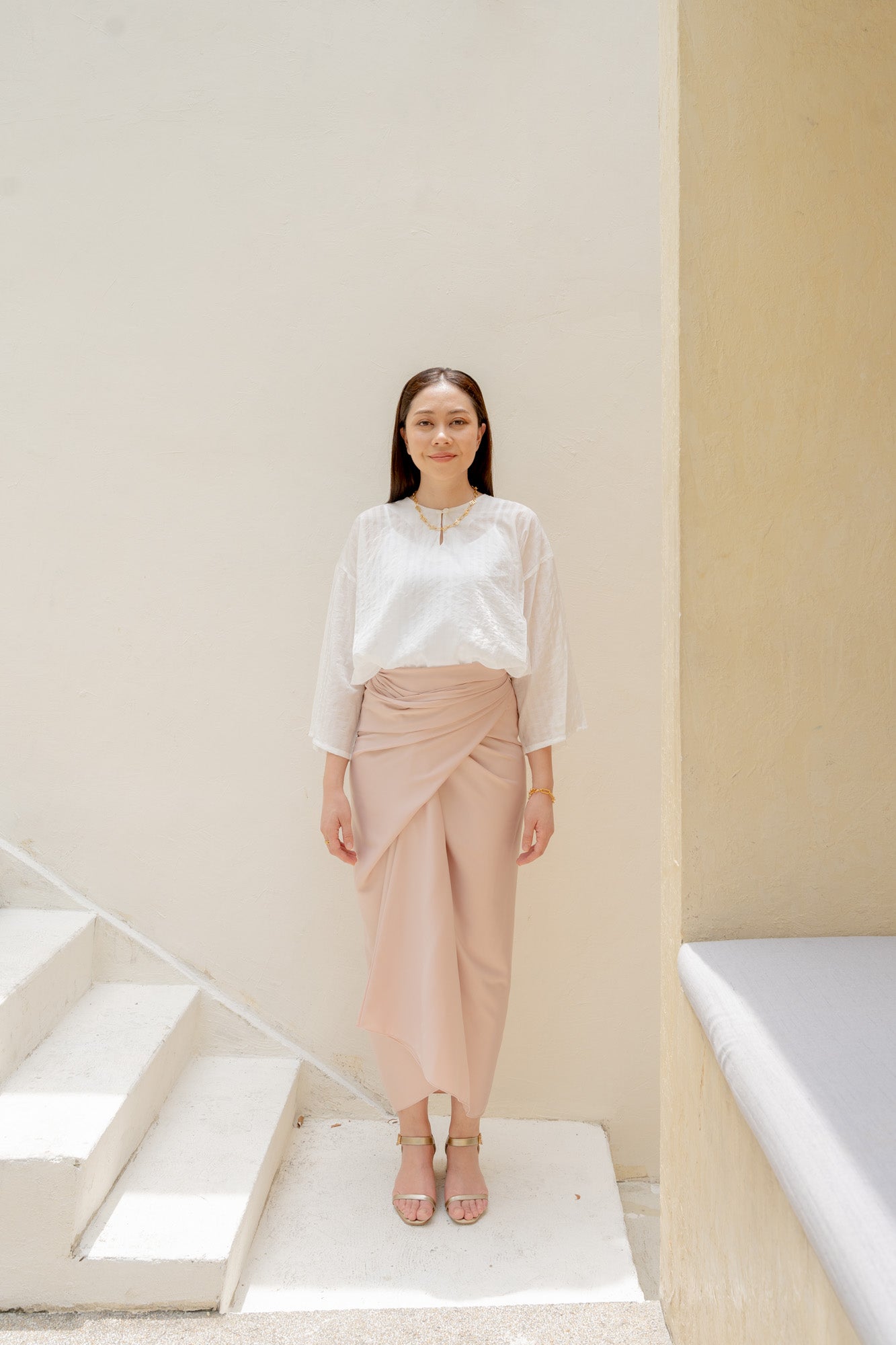 Salma Kurung Kedah Stripes Top in White